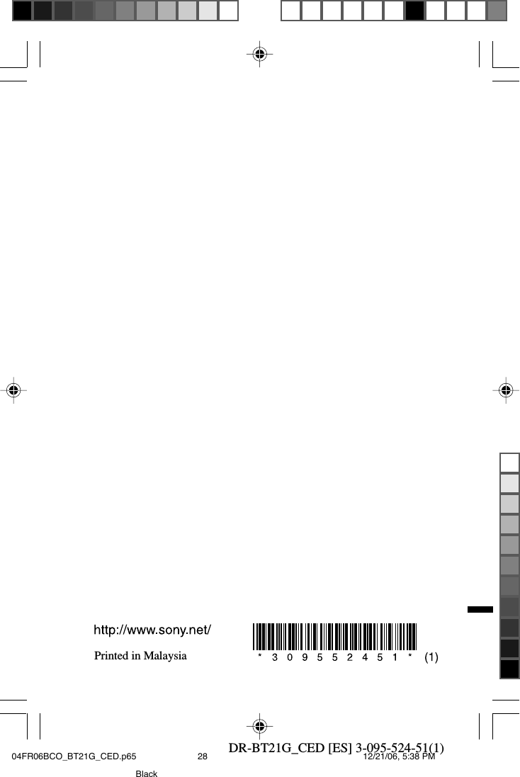 Printed in MalaysiaDR-BT21G_CED [ES] 3-095-524-51(1)04FR06BCO_BT21G_CED.p65 12/21/06, 5:38 PM28Black