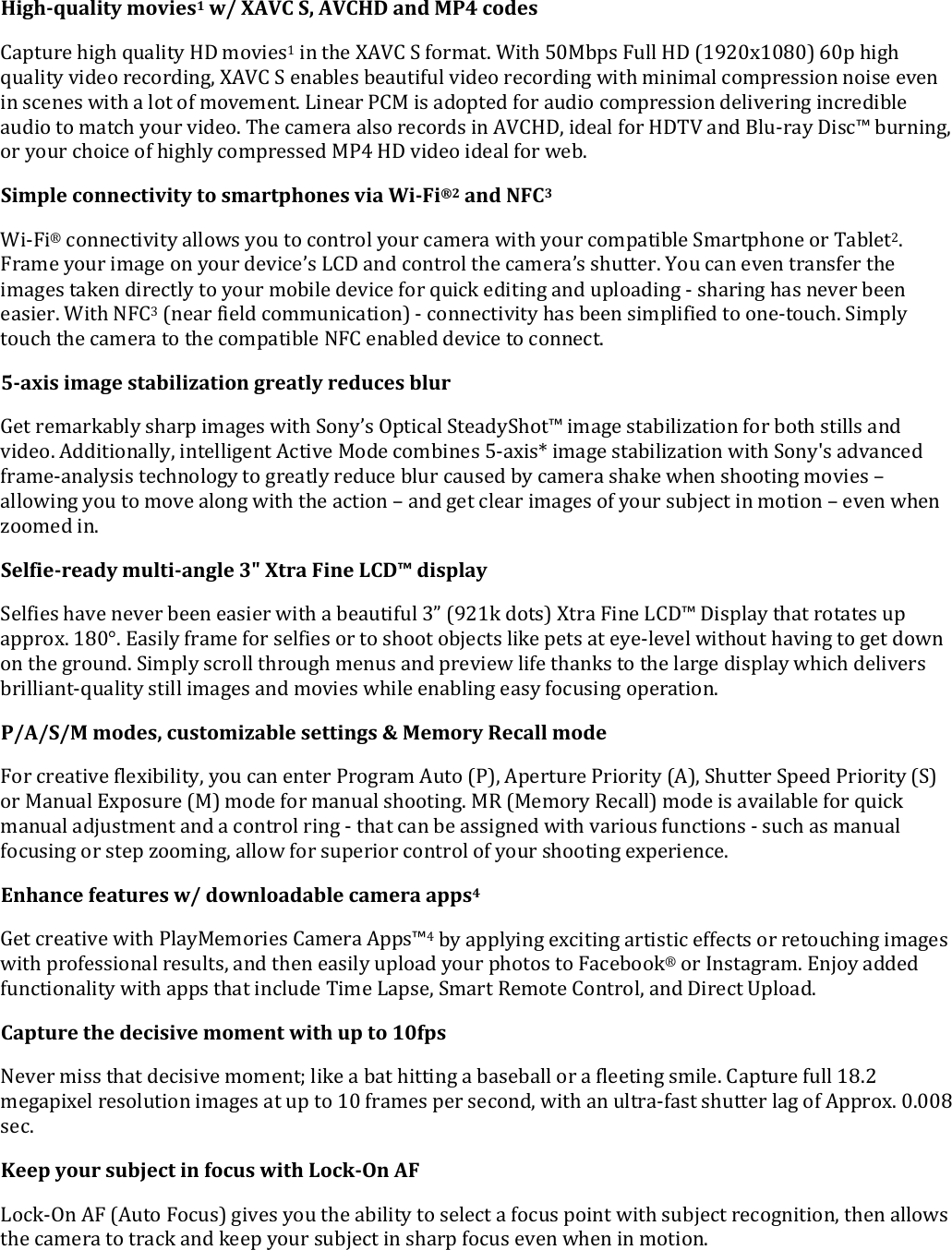 Page 2 of 6 - Sony DSC-HX80 User Manual Marketing Specifications (Camera Only) Specs DSCHX80