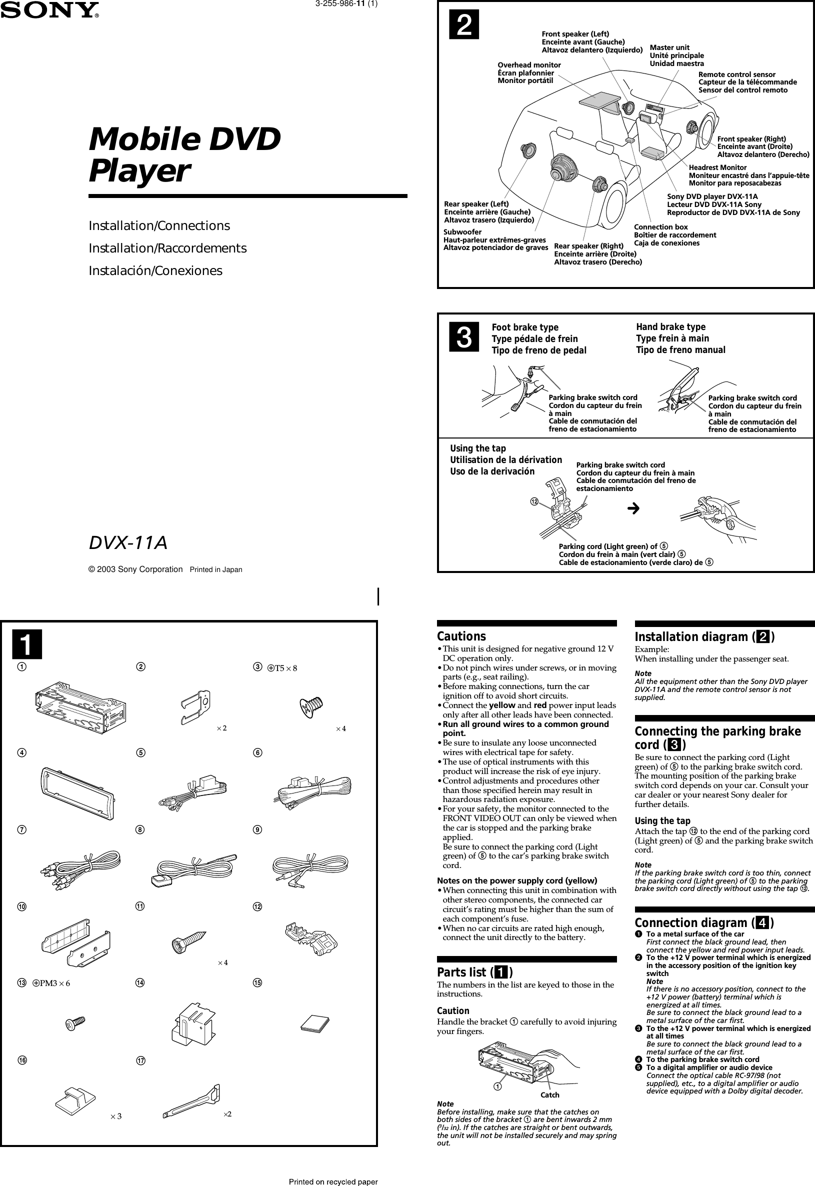Page 1 of 4 - Sony DVX-11A User Manual Installation/Connections DVX11Ainstall