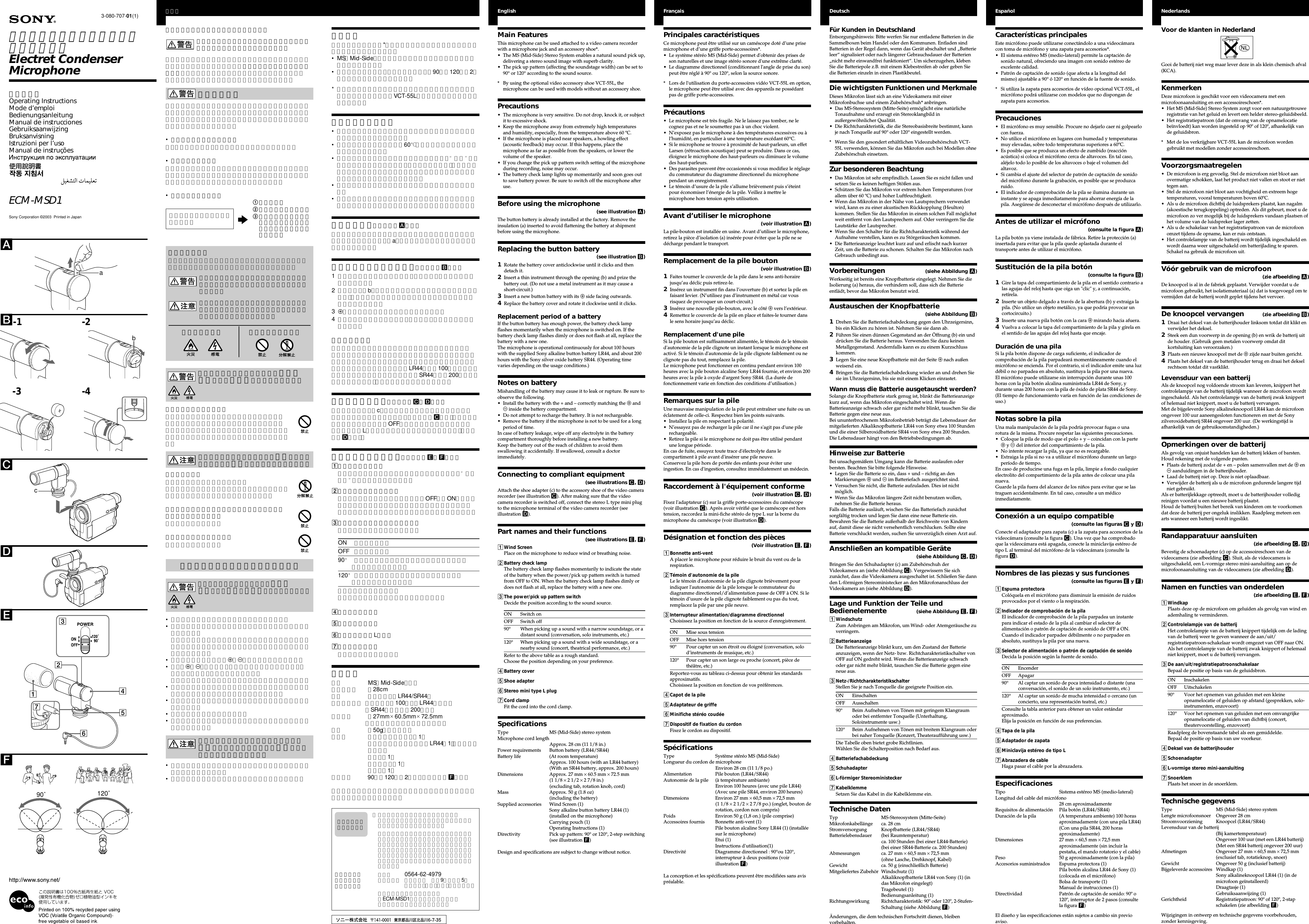 Page 1 of 2 - Sony ECM-MSD1 User Manual Operating Instructions ECMMSD1