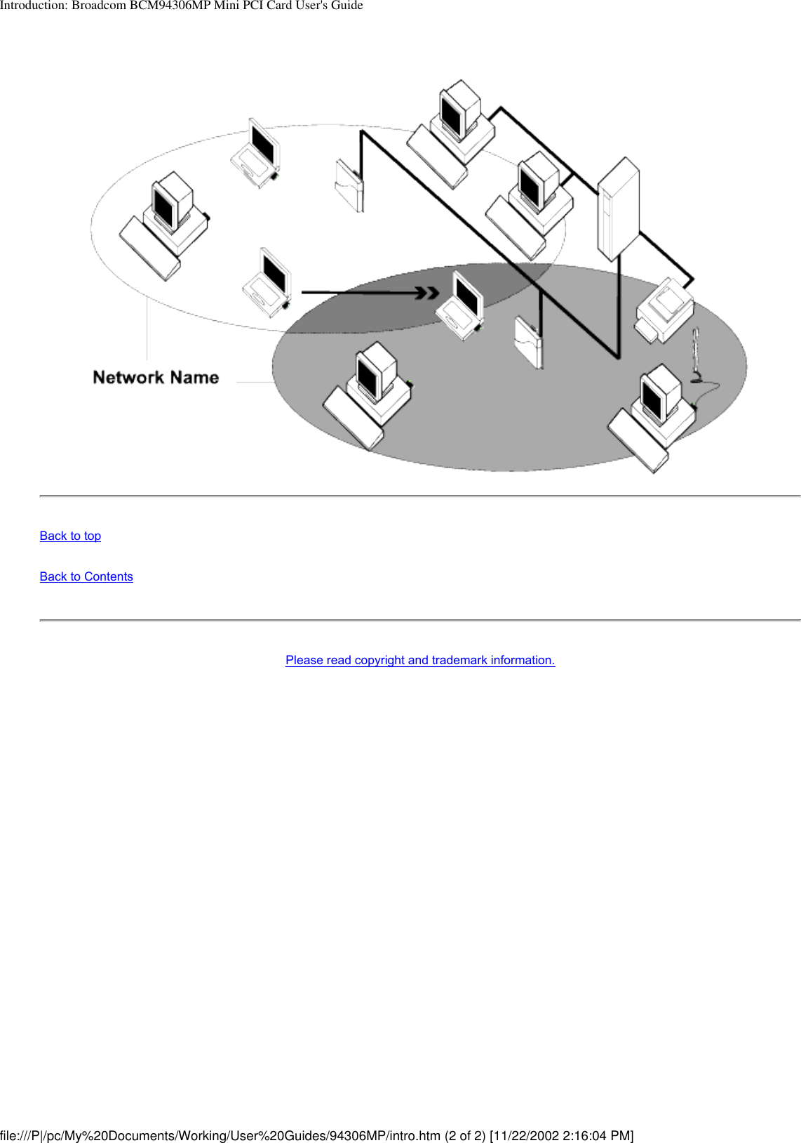 Introduction: Broadcom BCM94306MP Mini PCI Card User&apos;s GuideBack to topBack to ContentsPlease read copyright and trademark information.   file:///P|/pc/My%20Documents/Working/User%20Guides/94306MP/intro.htm (2 of 2) [11/22/2002 2:16:04 PM]
