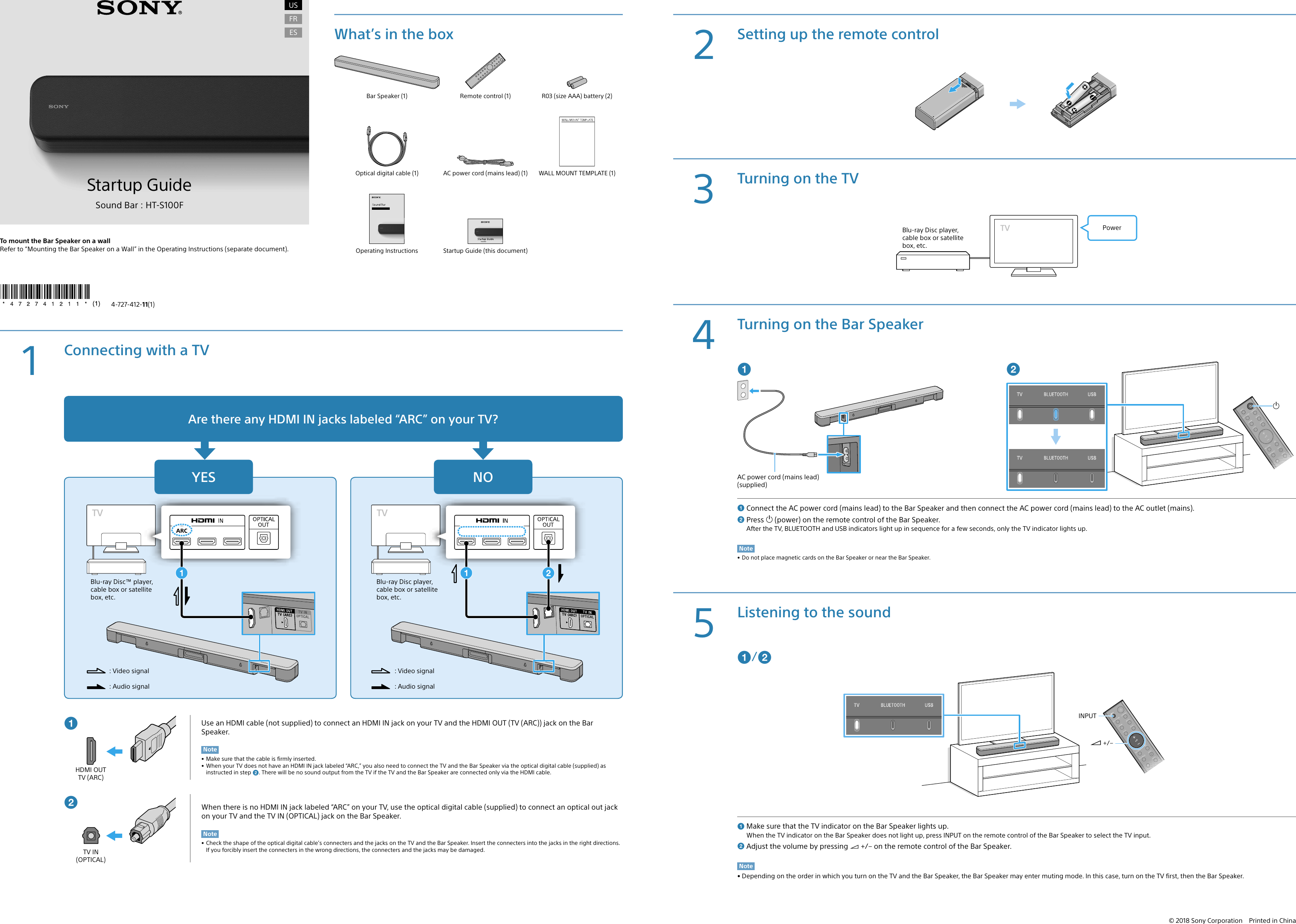 Page 1 of 2 - Sony HT-S100F User Manual Startup Guide Docget