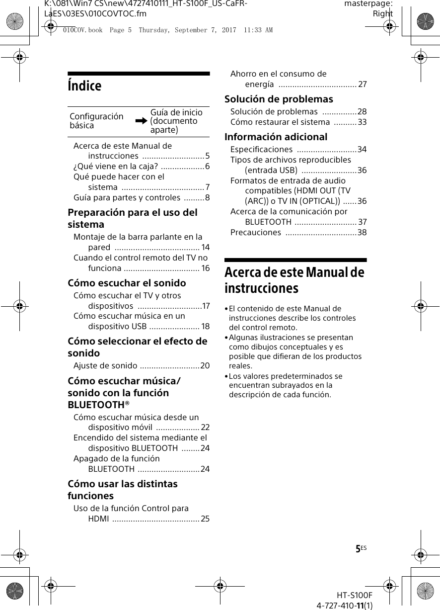Sony HTS100F Sound Bar User Manual HT S100F