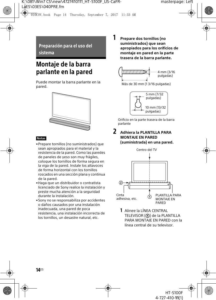 Sony HTS100F Sound Bar User Manual HT S100F