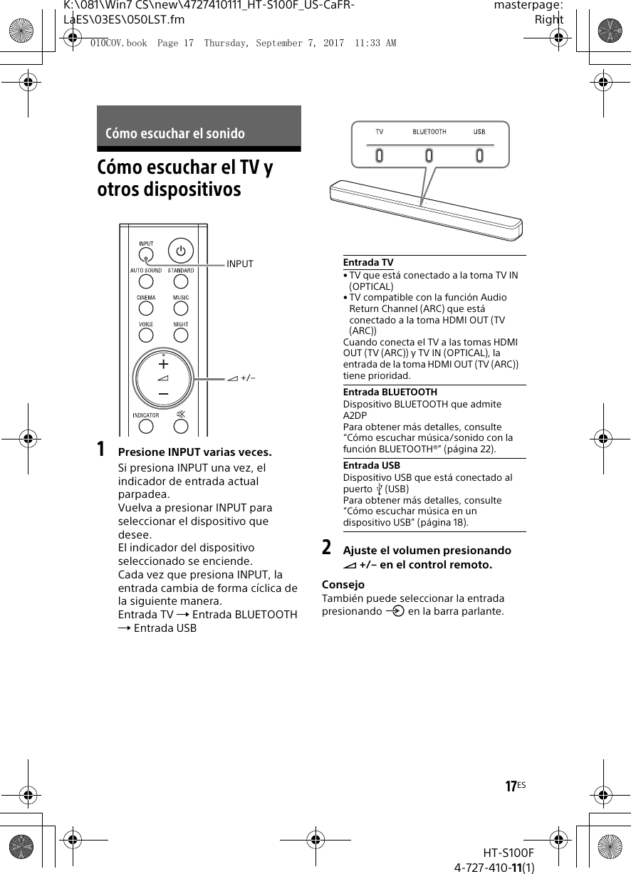 Sony HTS100F Sound Bar User Manual HT S100F