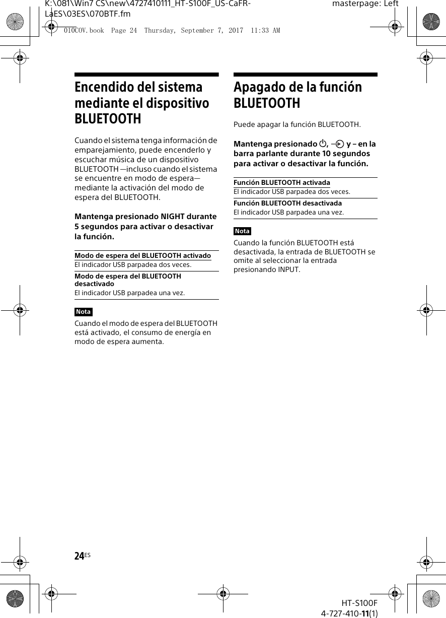 Sony HTS100F Sound Bar User Manual HT S100F