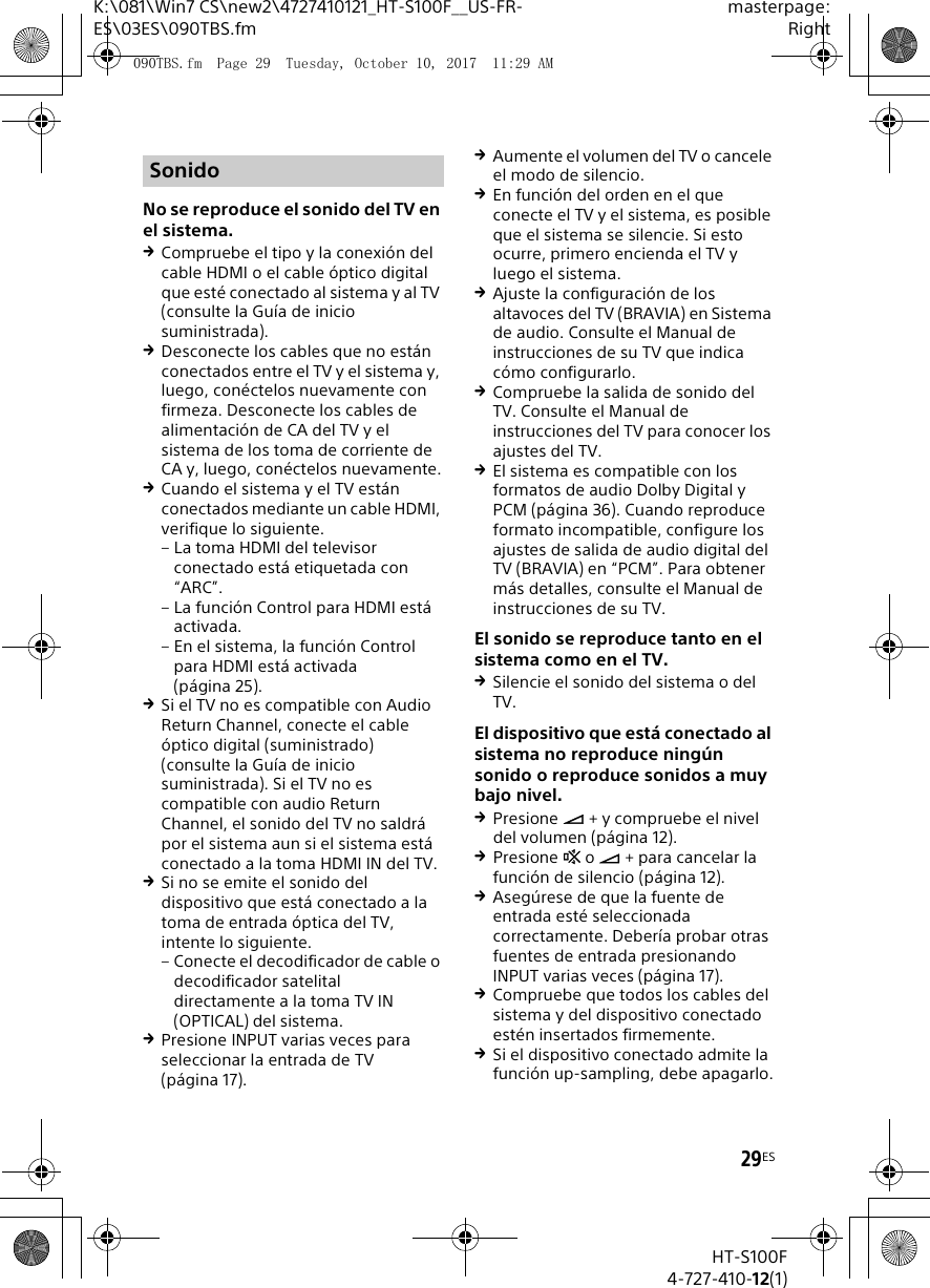 Sony HTS100F Sound Bar User Manual HT S100F