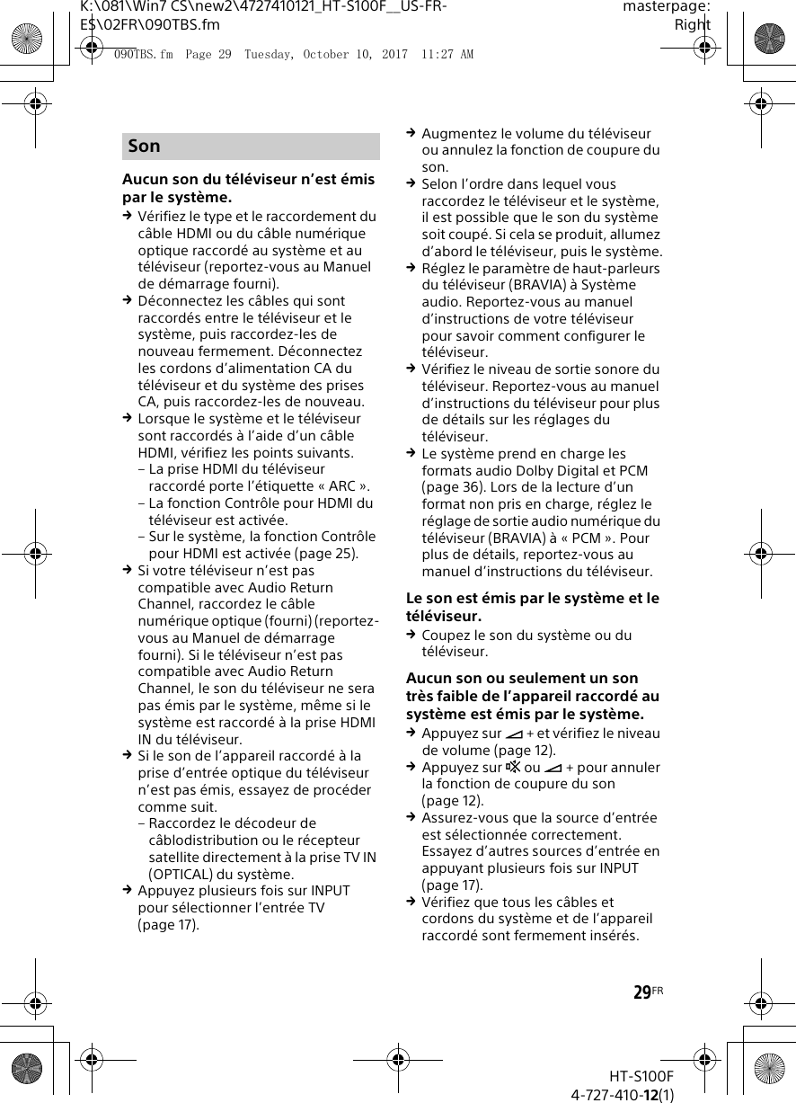 Sony HTS100F Sound Bar User Manual HT S100F