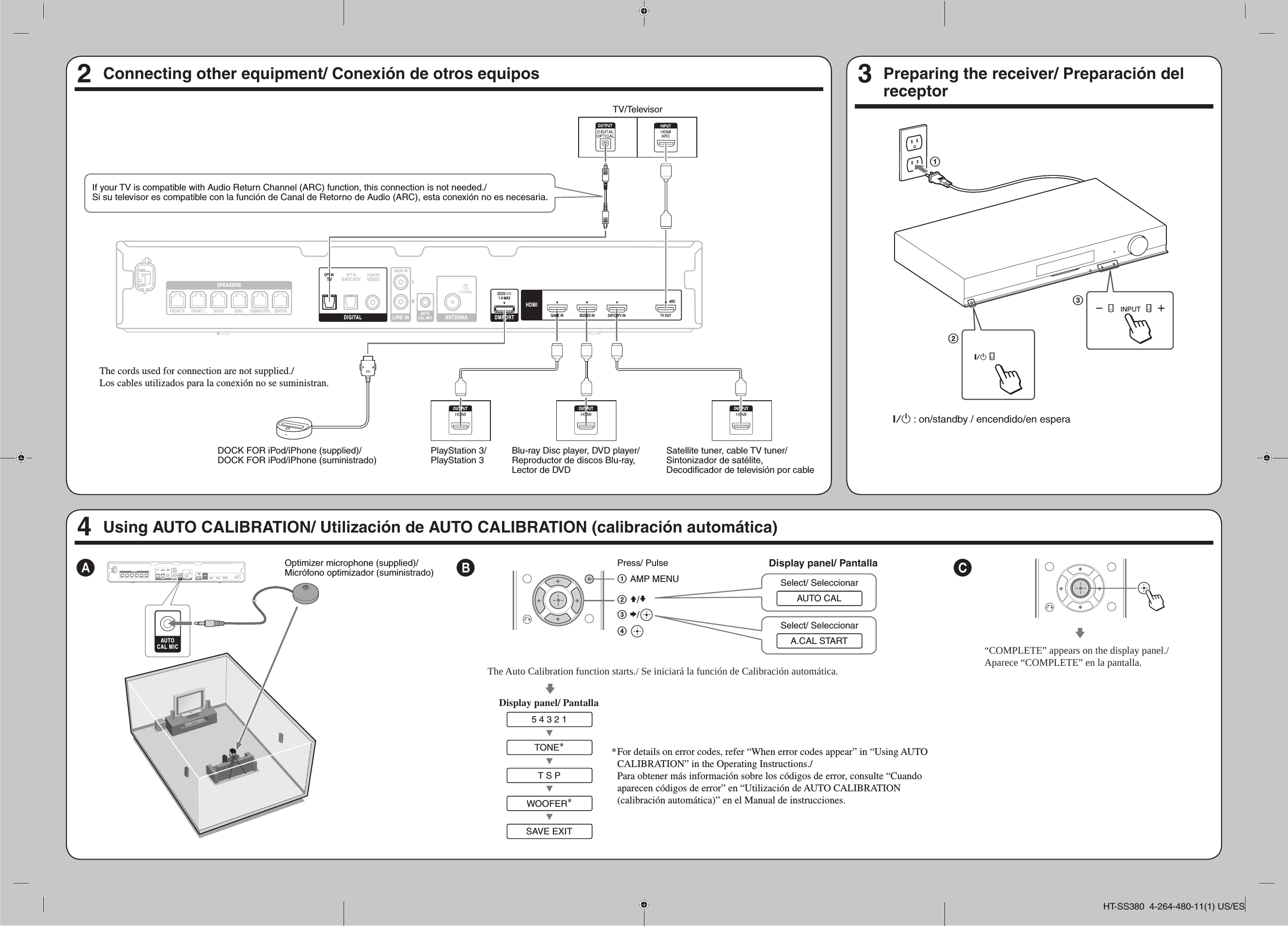Page 2 of 2 - Sony HT-SS380 User Manual Quick Setup Guide HTSS380 Qs EN ES