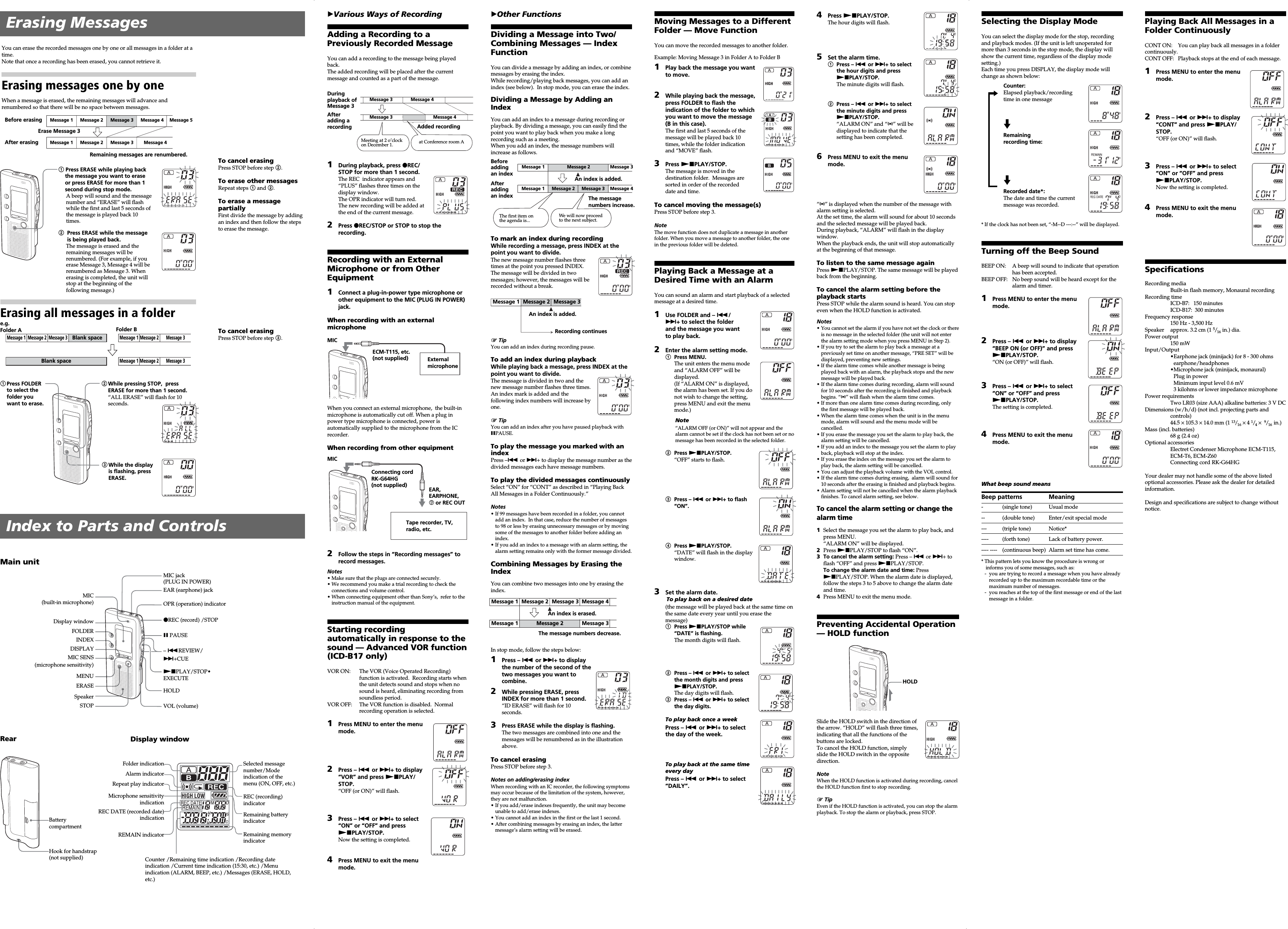 Page 2 of 2 - Sony ICD-B17 ICD-B7/B17 User Manual Operating Instructions ICDB17