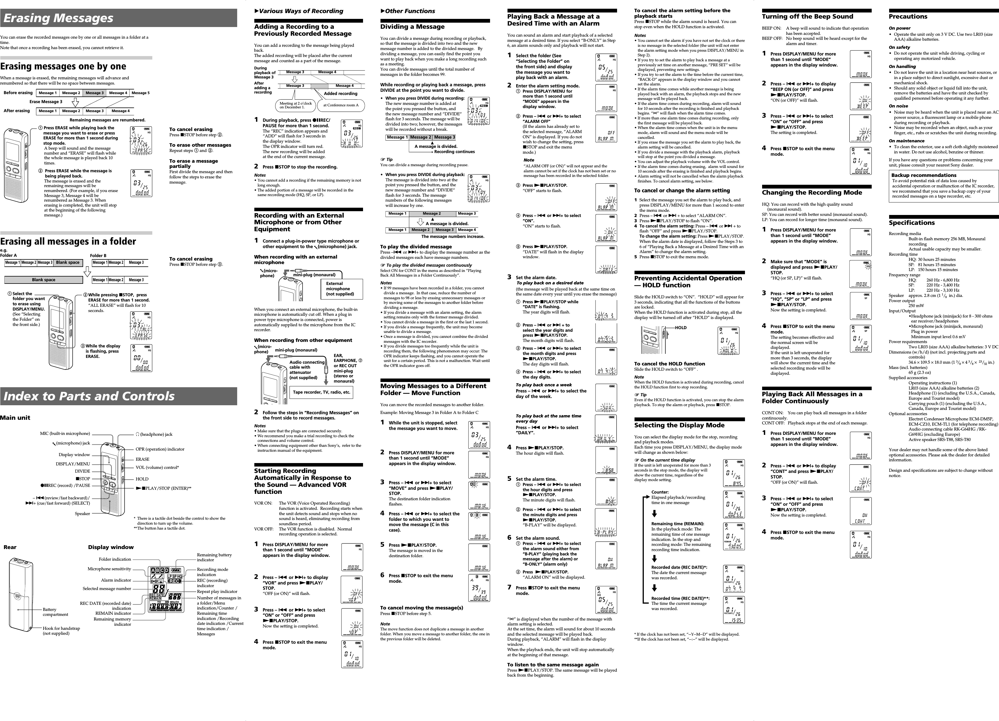 Page 2 of 2 - Sony ICD-B500 User Manual Operating Instructions ICDB500