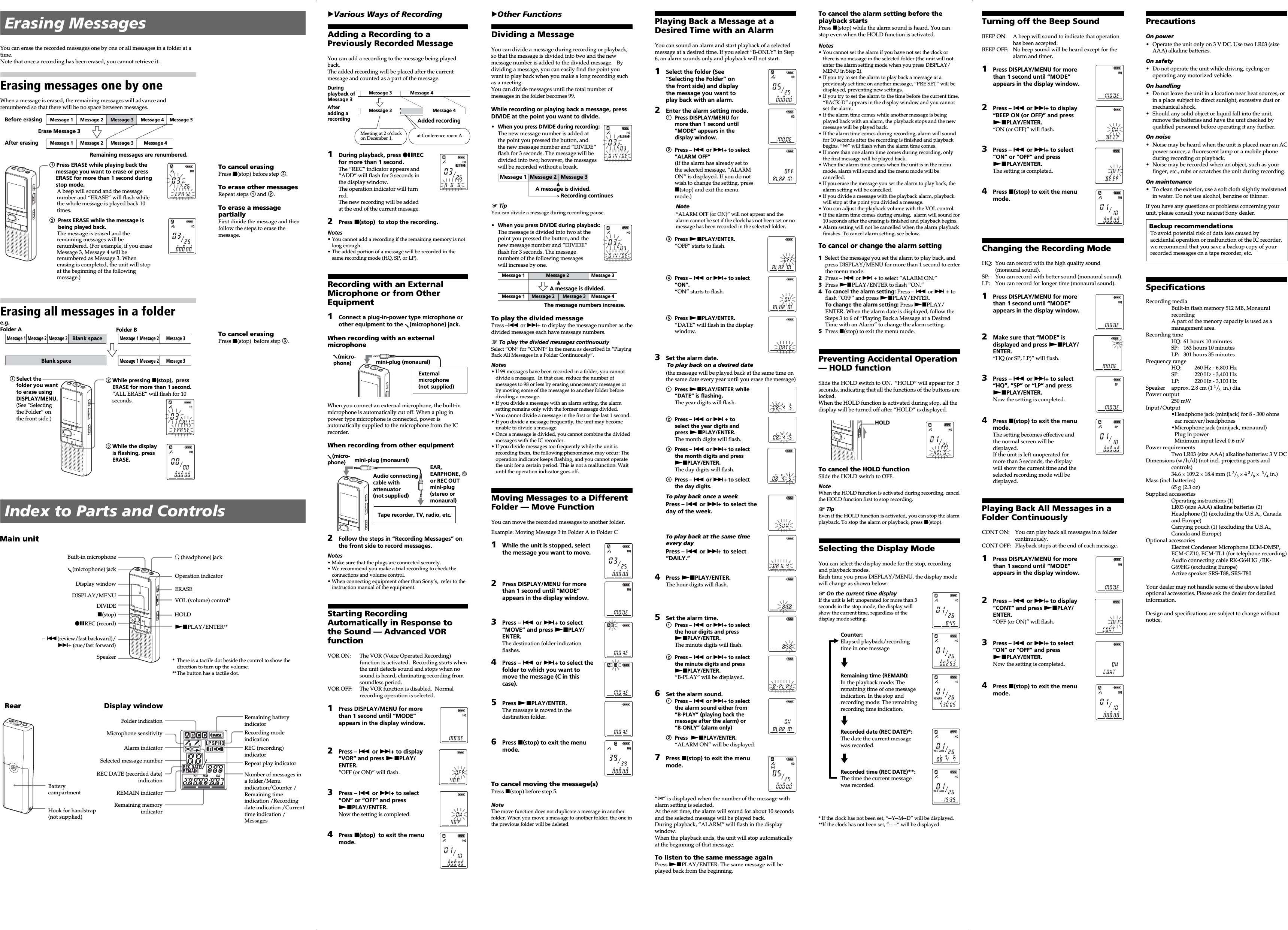 Page 2 of 2 - Sony ICD-B600 User Manual Operating Instructions ICDB600