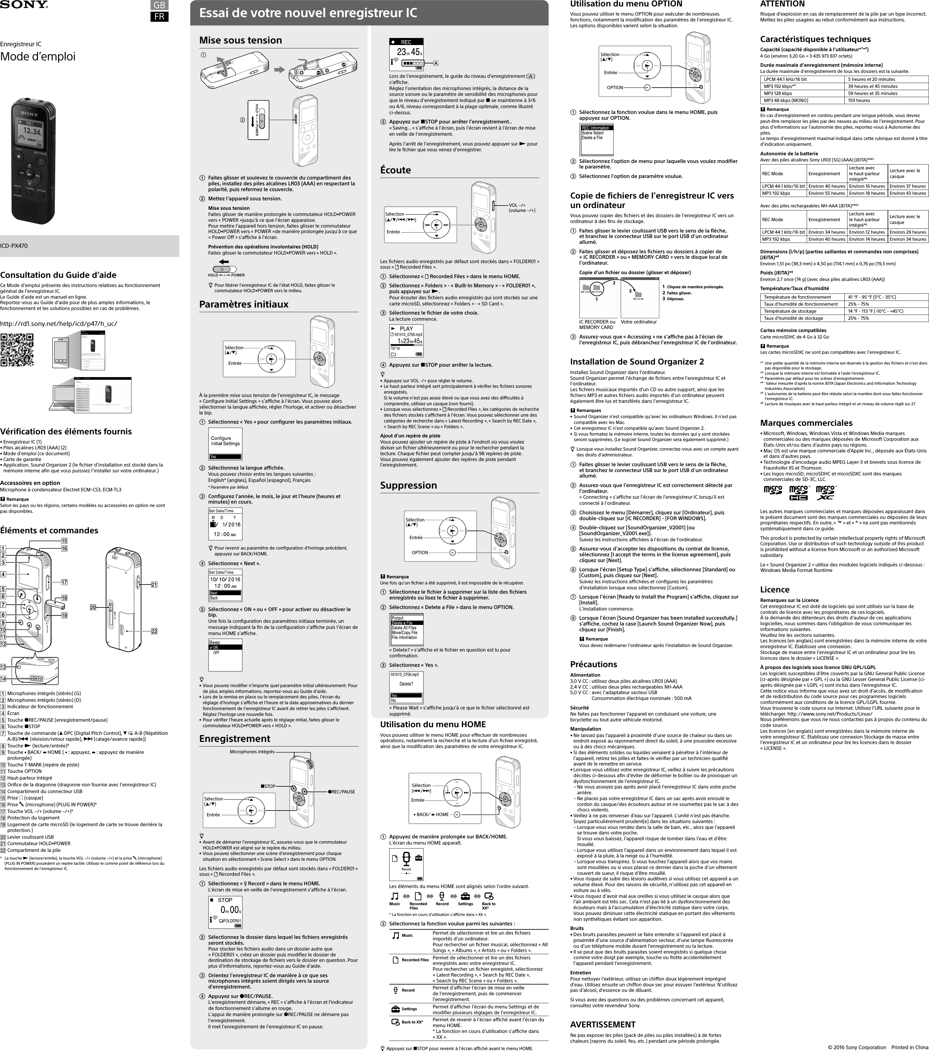 Page 2 of 2 - Sony ICD-PX470 User Manual Operating Instructions 4595544511