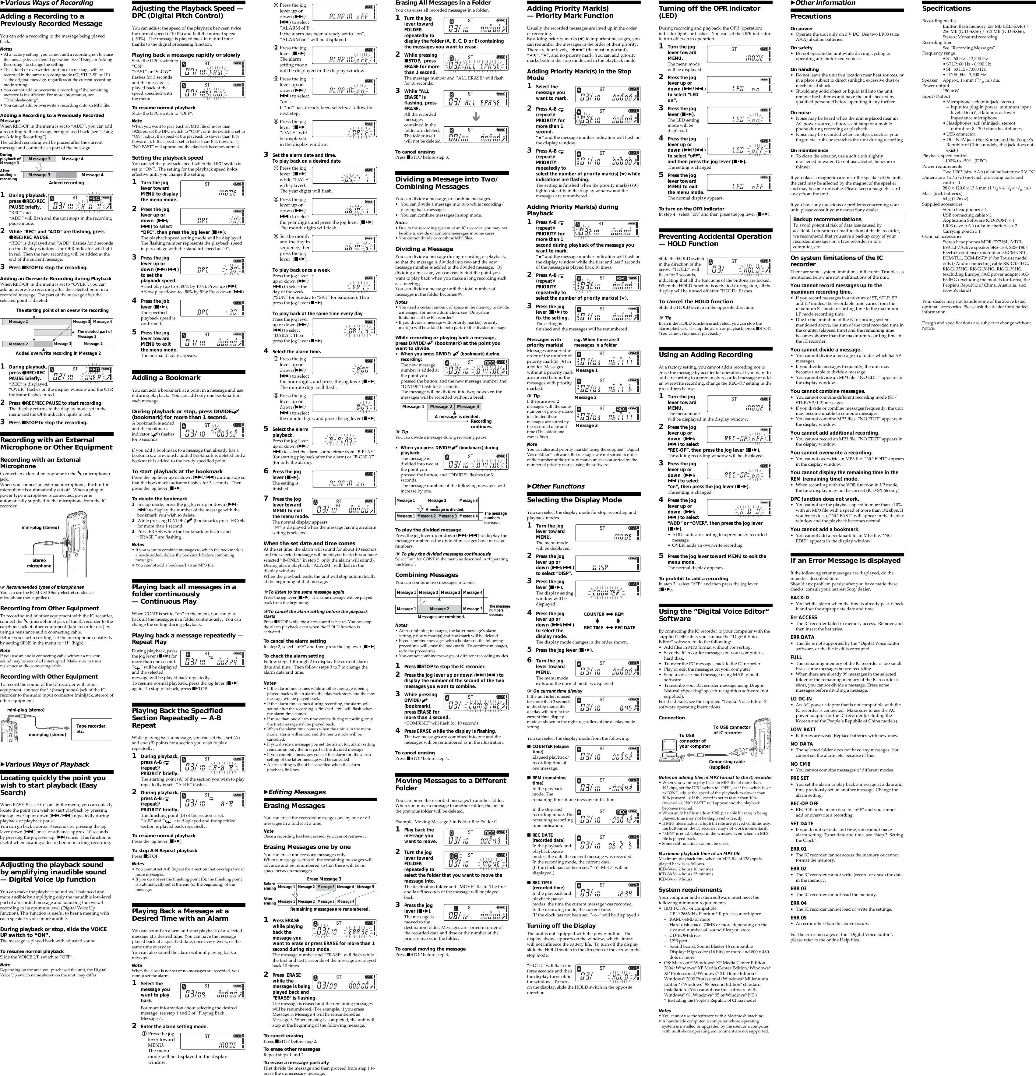 Page 2 of 2 - Sony ICD-SX46VTP ICD-SX46/SX56/SX66 User Manual Operating Instructions ICDSX46VTP