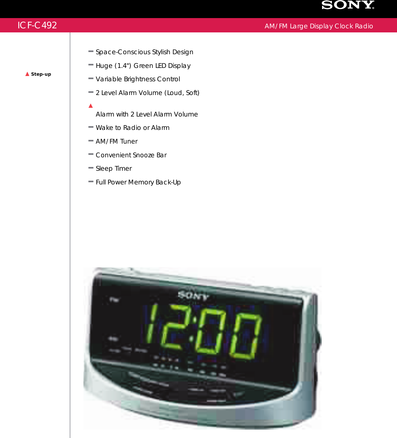 Page 1 of 2 - Sony ICF-C492 User Manual Marketing Specifications ICFC492 Mksp