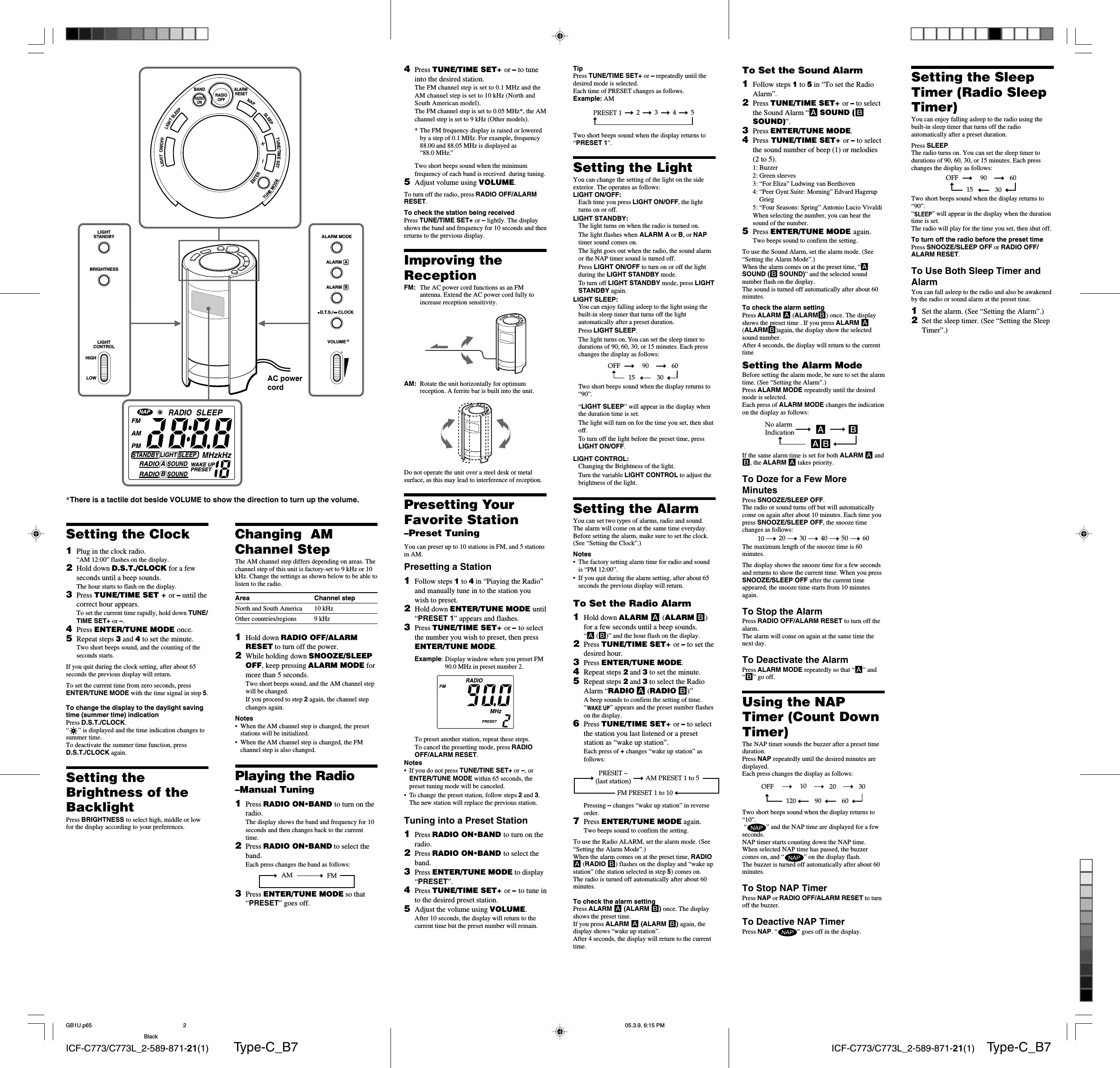 Page 2 of 2 - Sony ICF-C773 User Manual Operating Instructions ICFC773