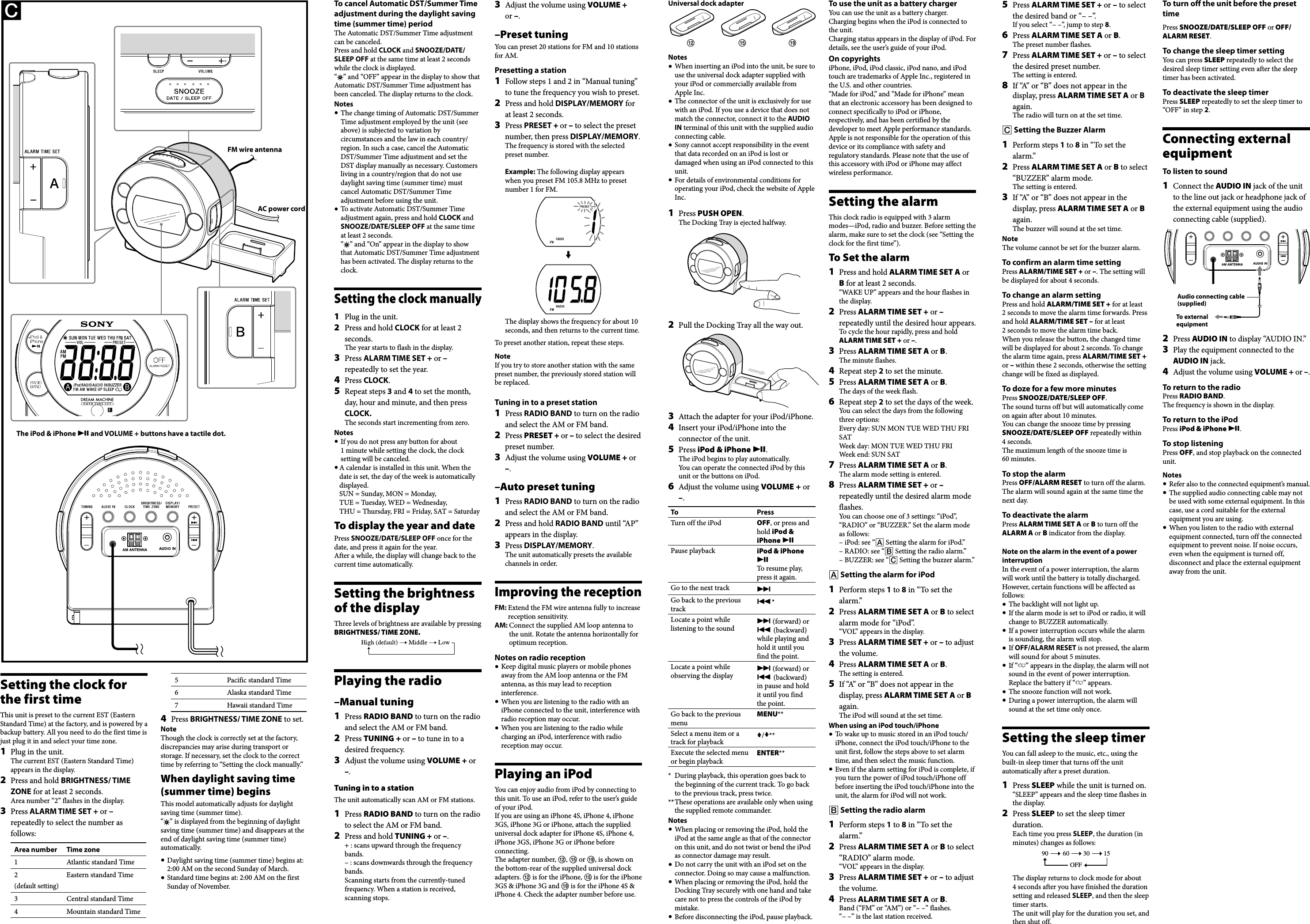 Page 2 of 2 - Sony ICF-C7IP User Manual Operating Instructions ICFC7i P US