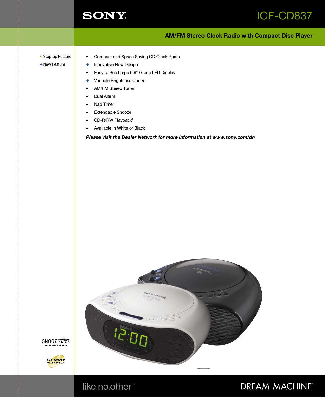 Page 1 of 2 - Sony ICF-CD837 ICF-CD837_REV_PA User Manual Marketing Specifications Specs