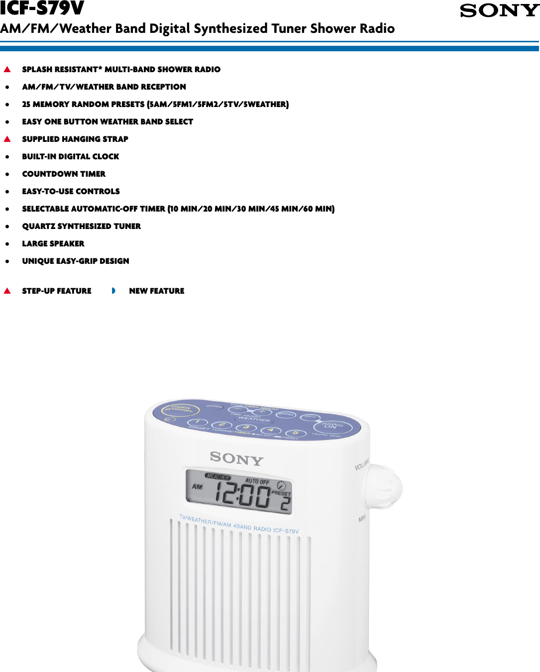 Page 1 of 2 - Sony ICF-S79V SON 907; User Manual Marketing Specifications ICFS79V Sp