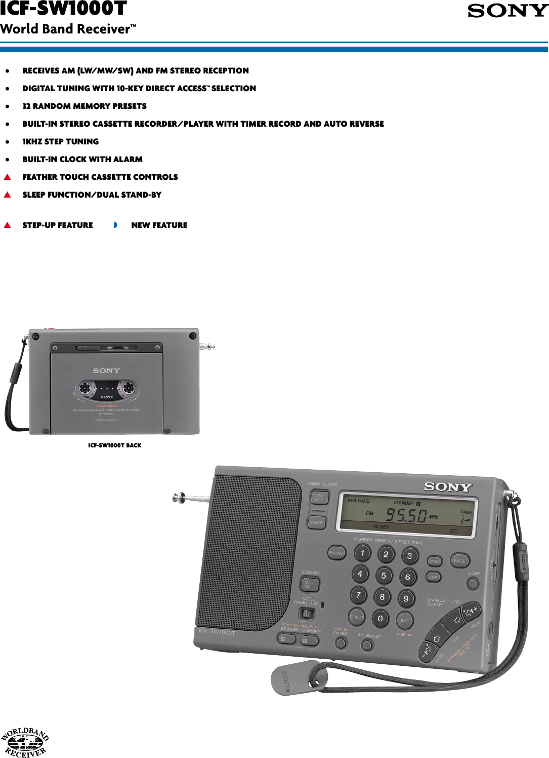 Page 1 of 2 - Sony ICF-SW1000TS SON 907; ICF-SW1000T User Manual Marketing Specifications ICFSW1000TS Mksp