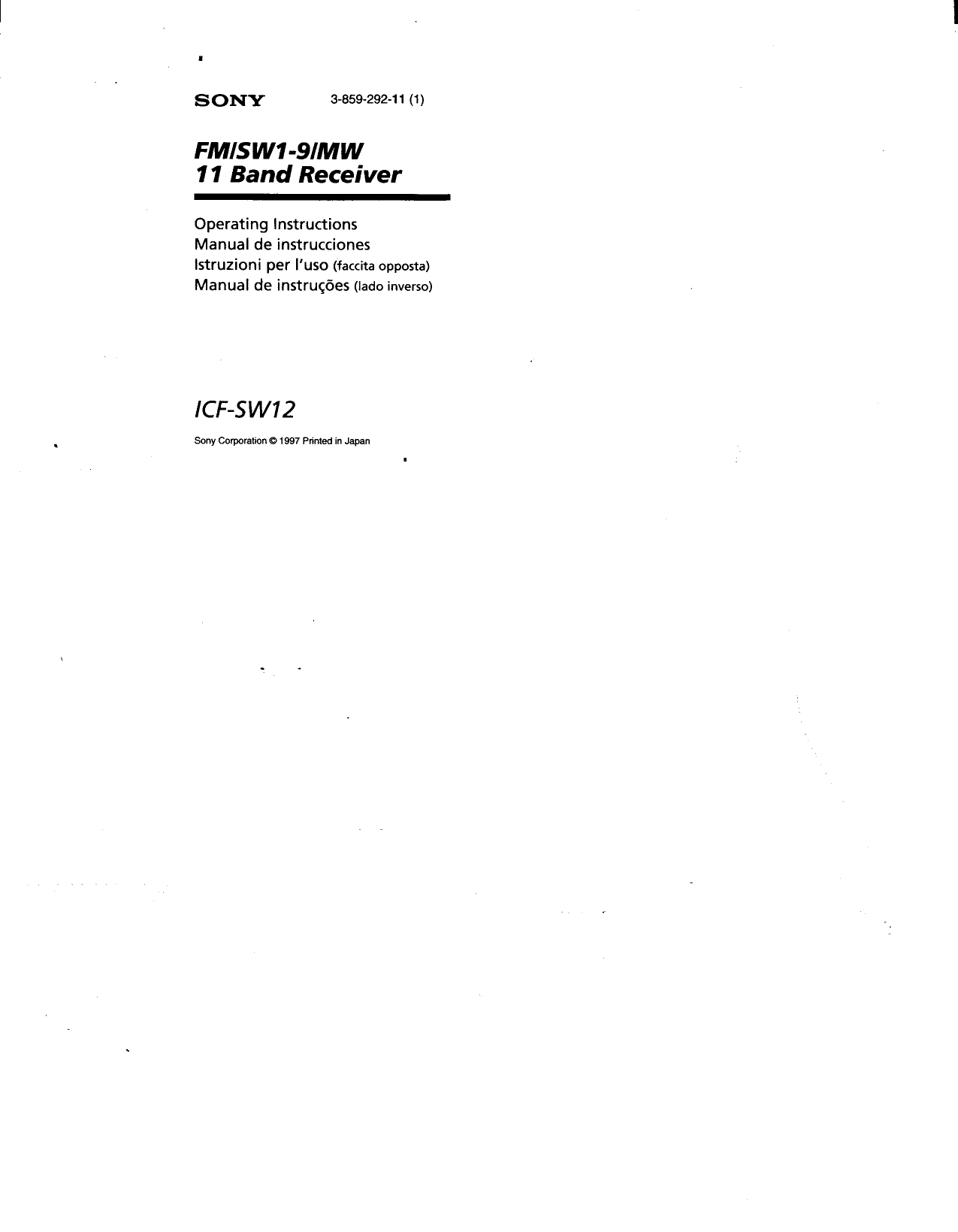 Page 1 of 4 - Sony ICF-SW12 User Manual Operating Instructions (primary Manual) ICFSW12