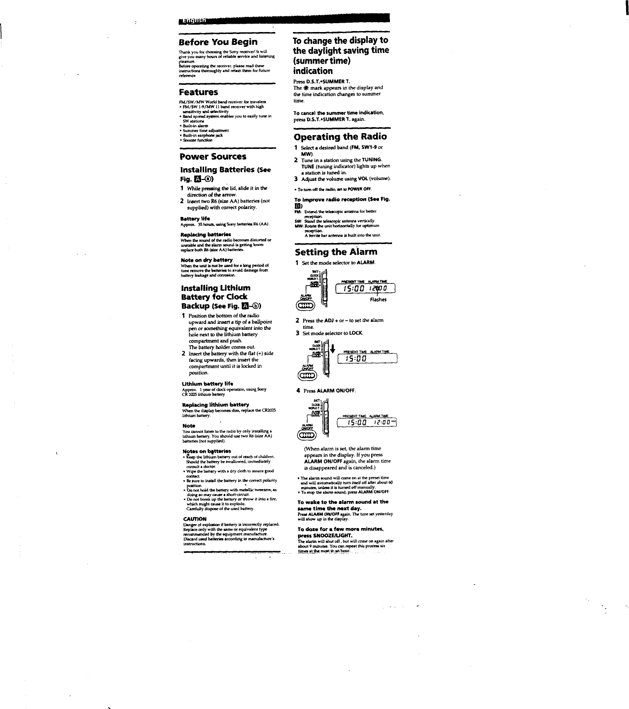 Page 3 of 4 - Sony ICF-SW12 User Manual Operating Instructions (primary Manual) ICFSW12
