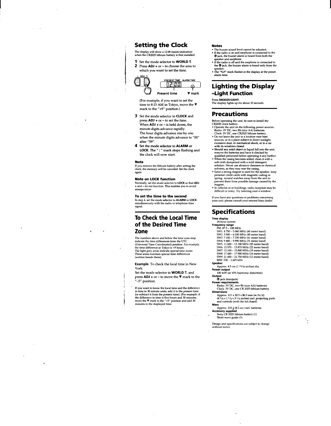 Page 4 of 4 - Sony ICF-SW12 User Manual Operating Instructions (primary Manual) ICFSW12
