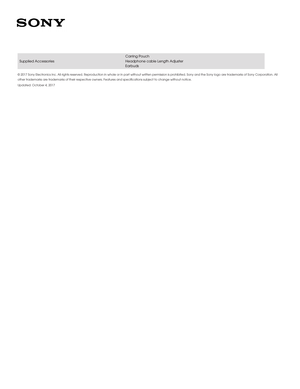 Page 2 of 2 - Sony IER-H500A User Manual Marketing Specifications (Black ) IERH500AB Mksp