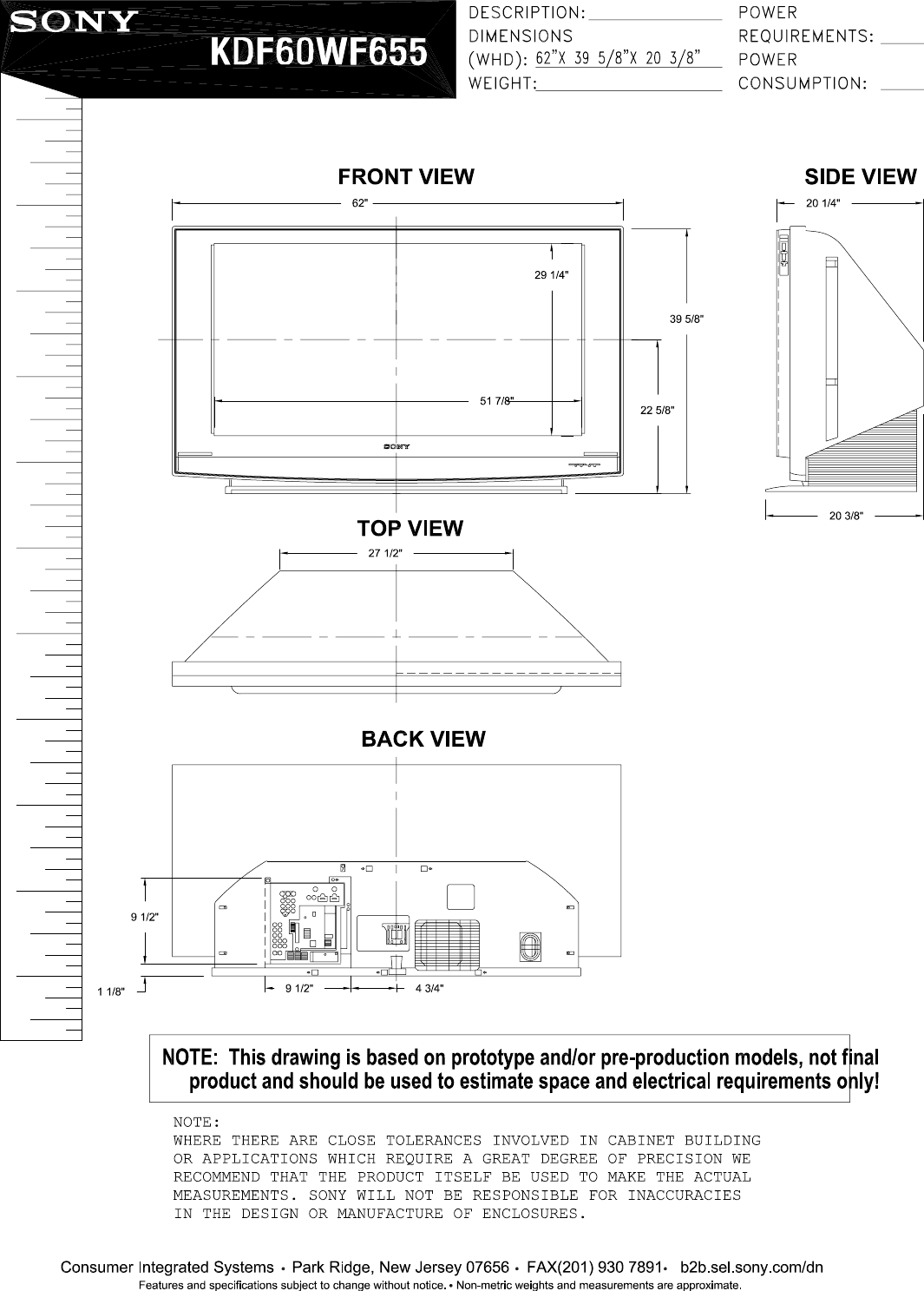 Array - sony kdf 60wf655 kdf60wf655 user manual dimensions diagrams rh  usermanual wiki