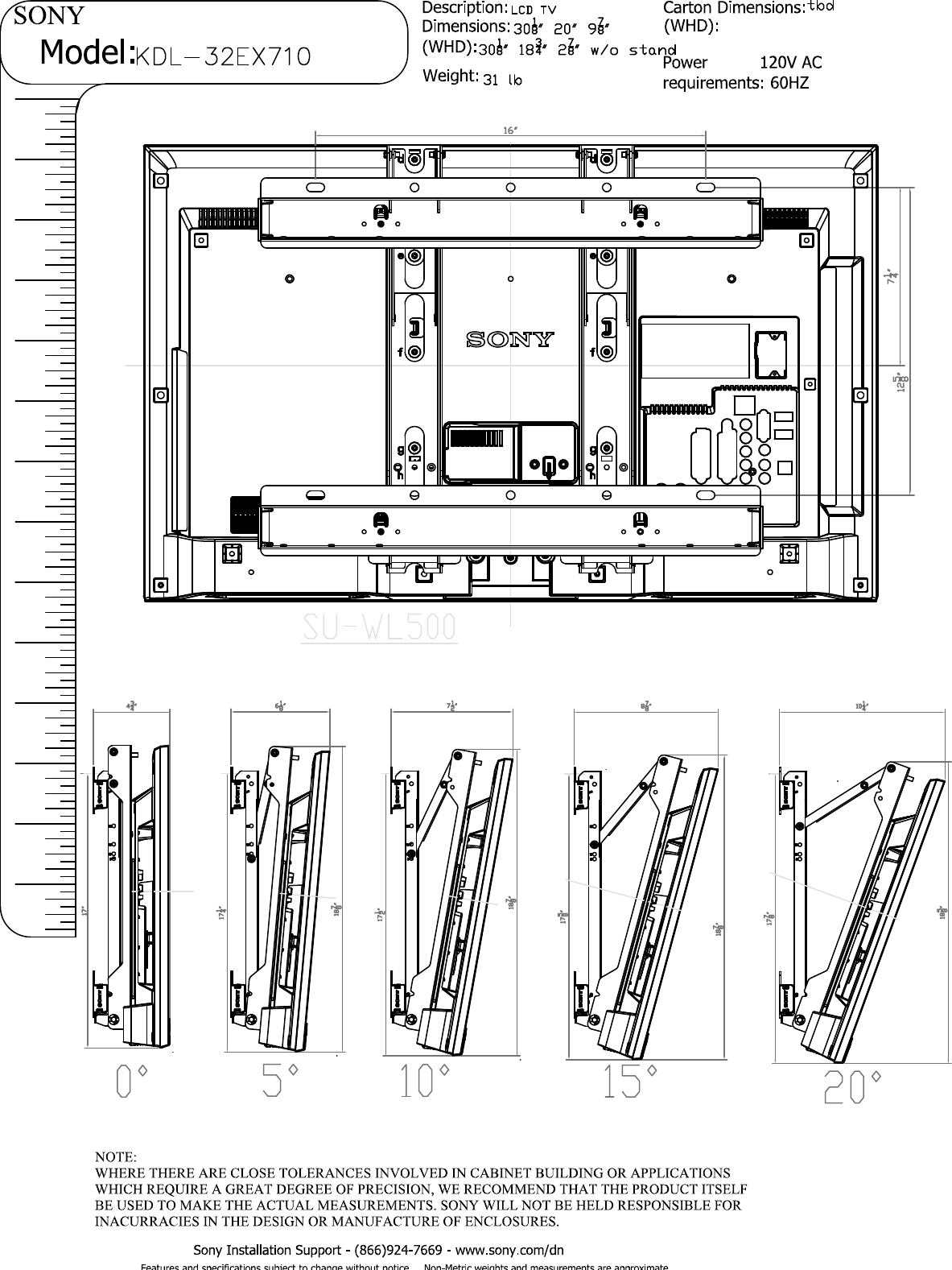 Page 3 of 4 - Sony KDL-32EX710 Layout1  User Manual Dimensions Diagram KDL32EX710 Cutsheet