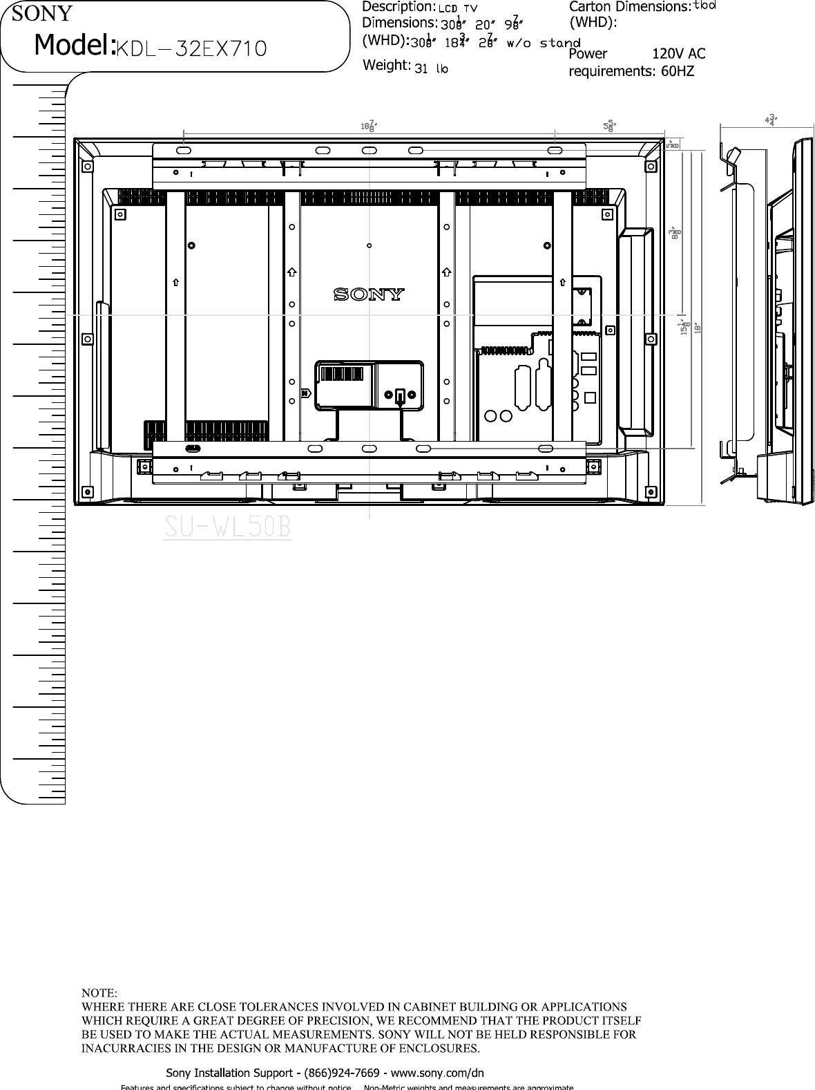 Page 4 of 4 - Sony KDL-32EX710 Layout1  User Manual Dimensions Diagram KDL32EX710 Cutsheet