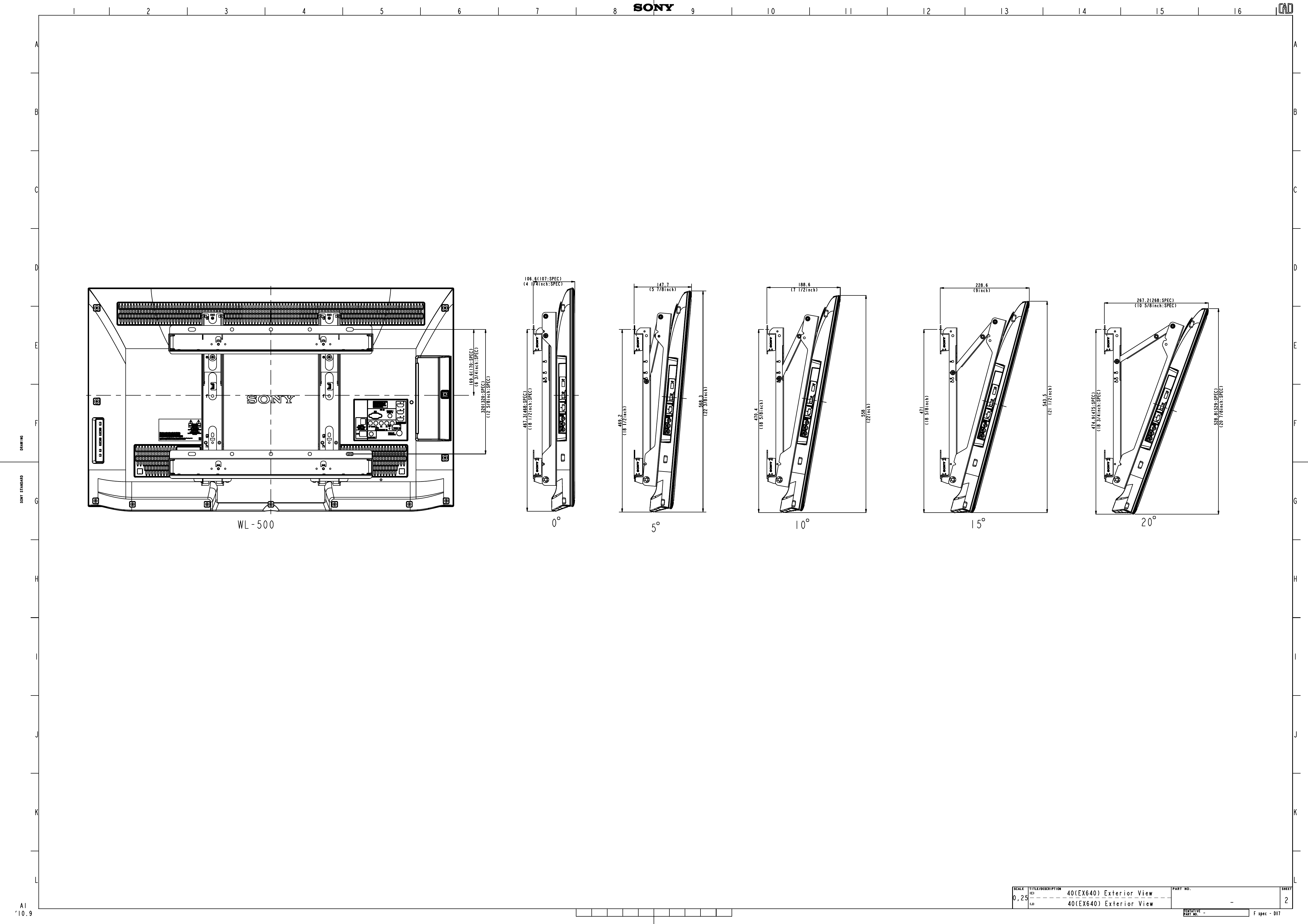 Page 2 of 2 - Sony KDL-40EX640 User Manual Dimensions Diagram KDL40EX640 Cutsheet
