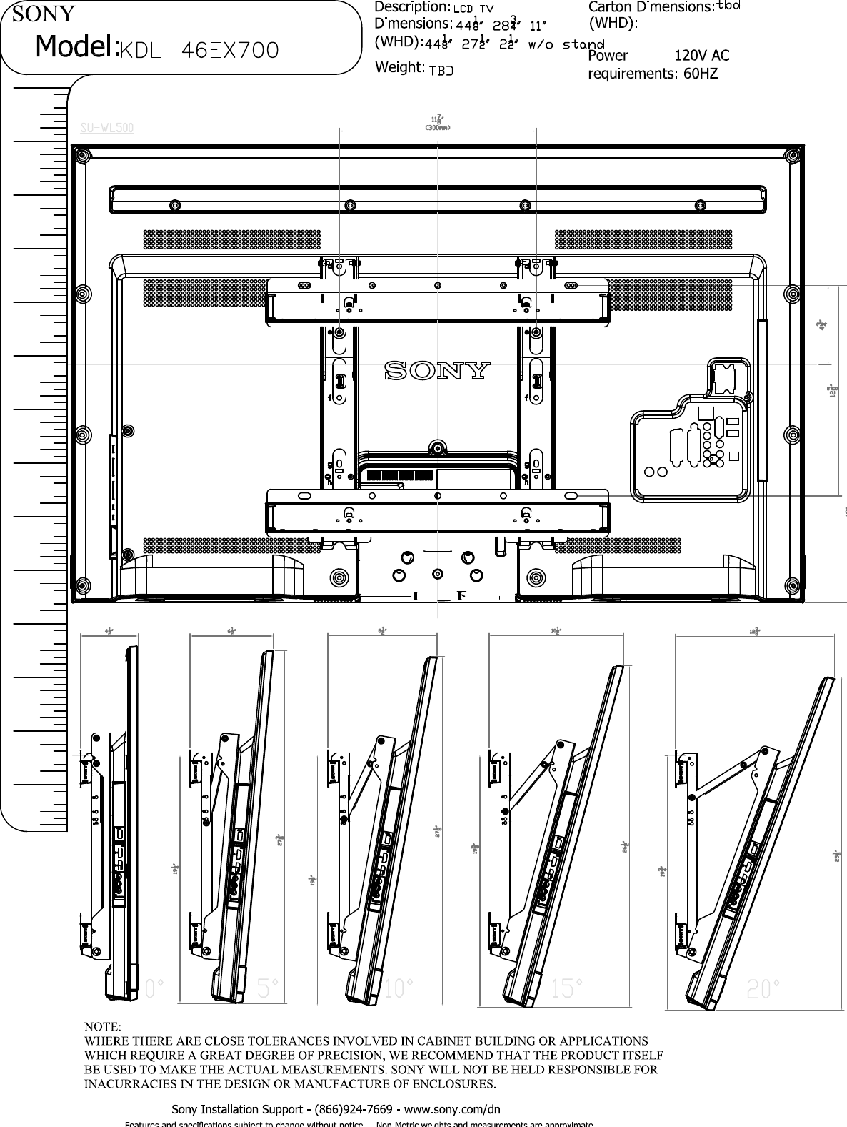 Page 3 of 3 - Sony KDL-46EX700 Layout1  User Manual Dimensions Diagram KDL46EX700 Cutsheet