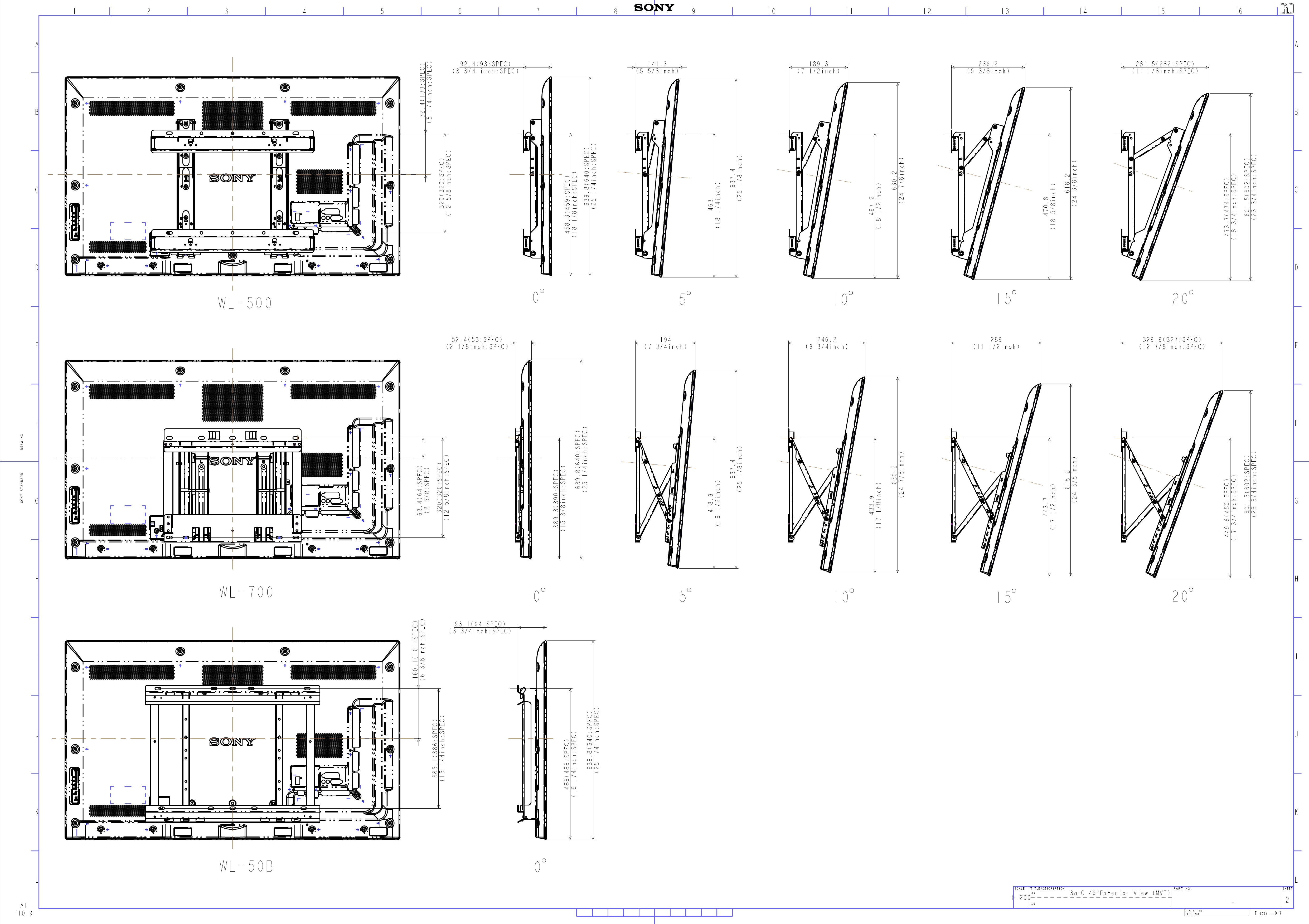 Page 2 of 3 - Sony KDL-46HX850 User Manual Dimensions Diagram HX855 Cutsheet