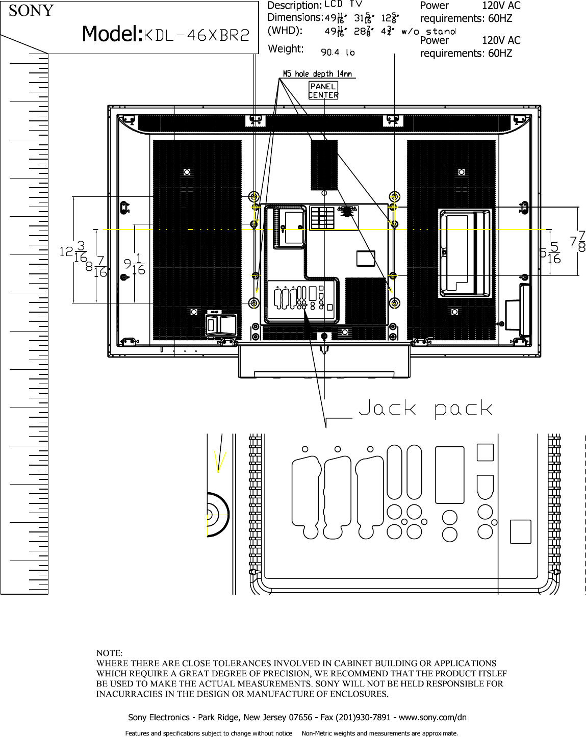 Page 2 of 3 - Sony KDL-46XBR2 Actual Tokyo Cad Layout1  User Manual Dimensions Diagrams KDL46XBR2 Cutsheets