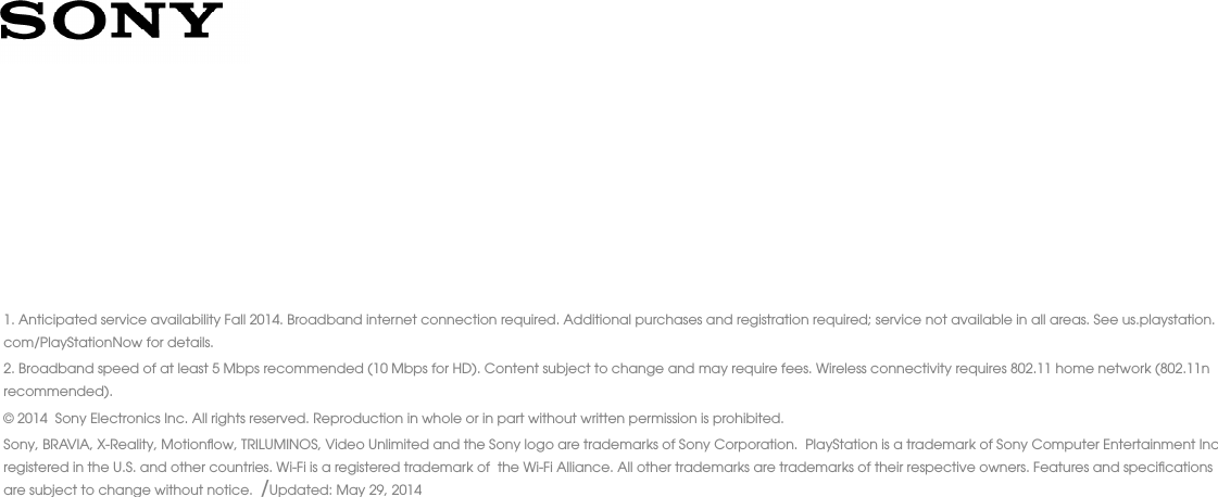 Page 4 of 4 - Sony KDL-48W600B User Manual Marketing Specifications (Television Only) KDL48W600B Mksp