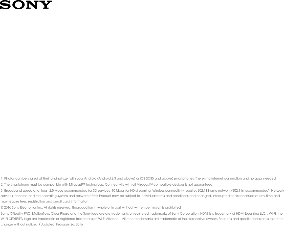 Page 4 of 4 - Sony KDL-48W650D User Manual Marketing Specifications KDL48W650D Mksp