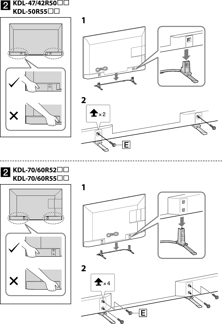 Sony KDL 50R550A 70R550A User Manual Attaching The Table Top Stand ...