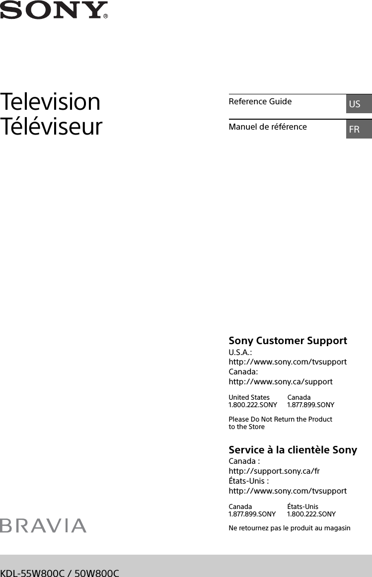 Sony KDL 50W800C User Manual Reference Guide KDL55W800C Ref EN FR