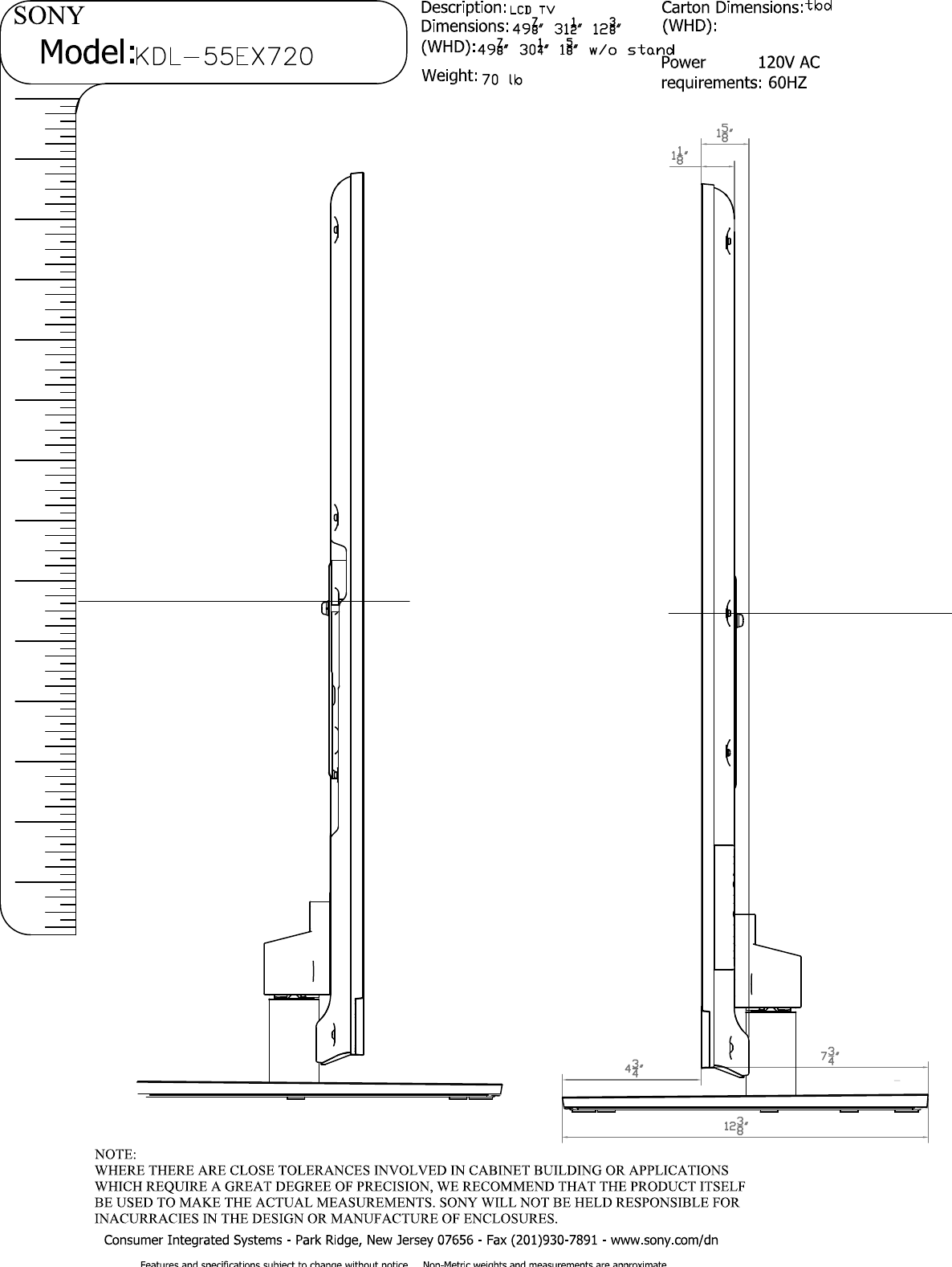 Page 3 of 5 - Sony KDL-55EX720 KDL55EX720 Layout1  User Manual Dimensions Diagram Cutsheet