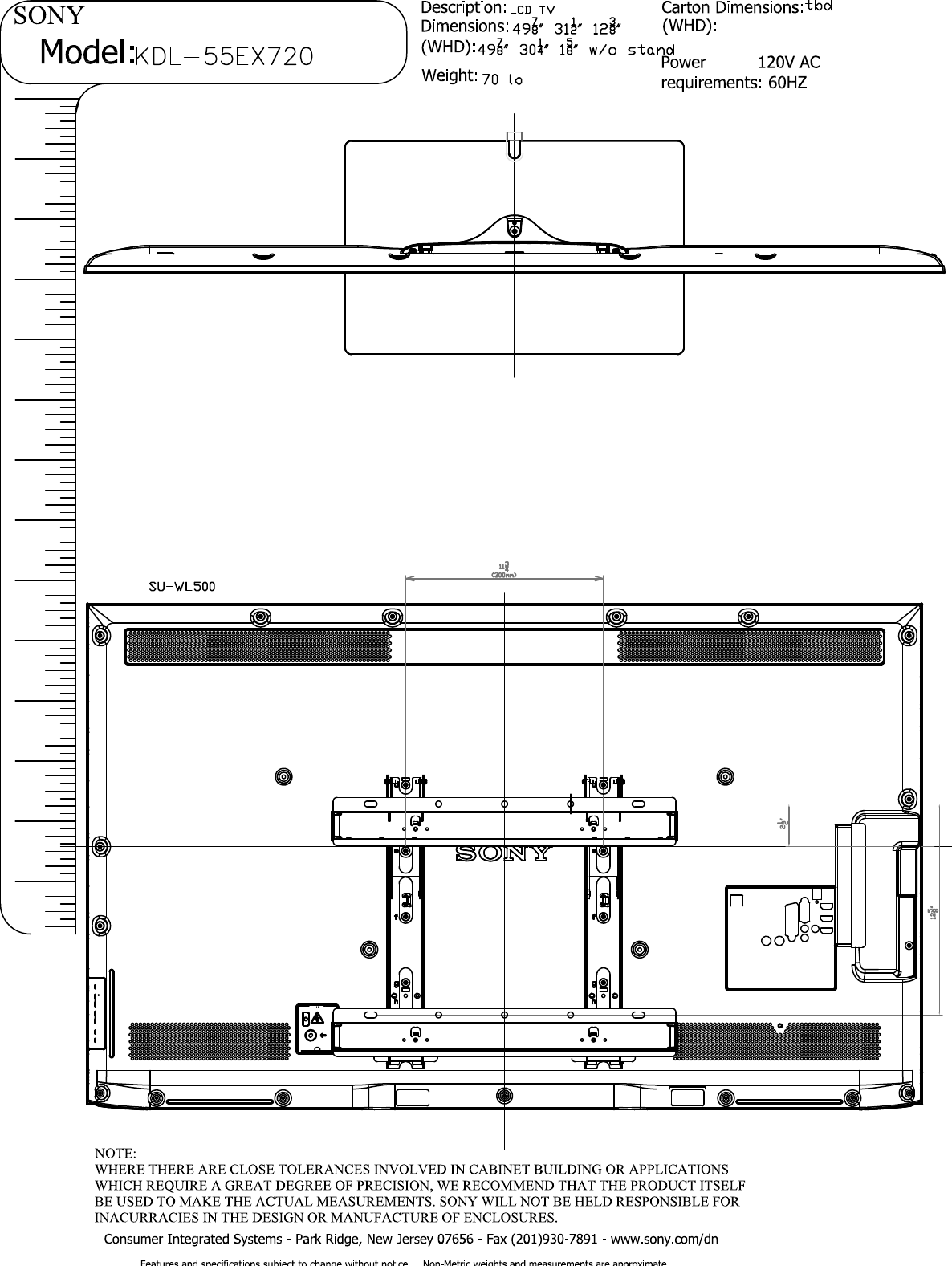 Page 5 of 5 - Sony KDL-55EX720 KDL55EX720 Layout1  User Manual Dimensions Diagram Cutsheet