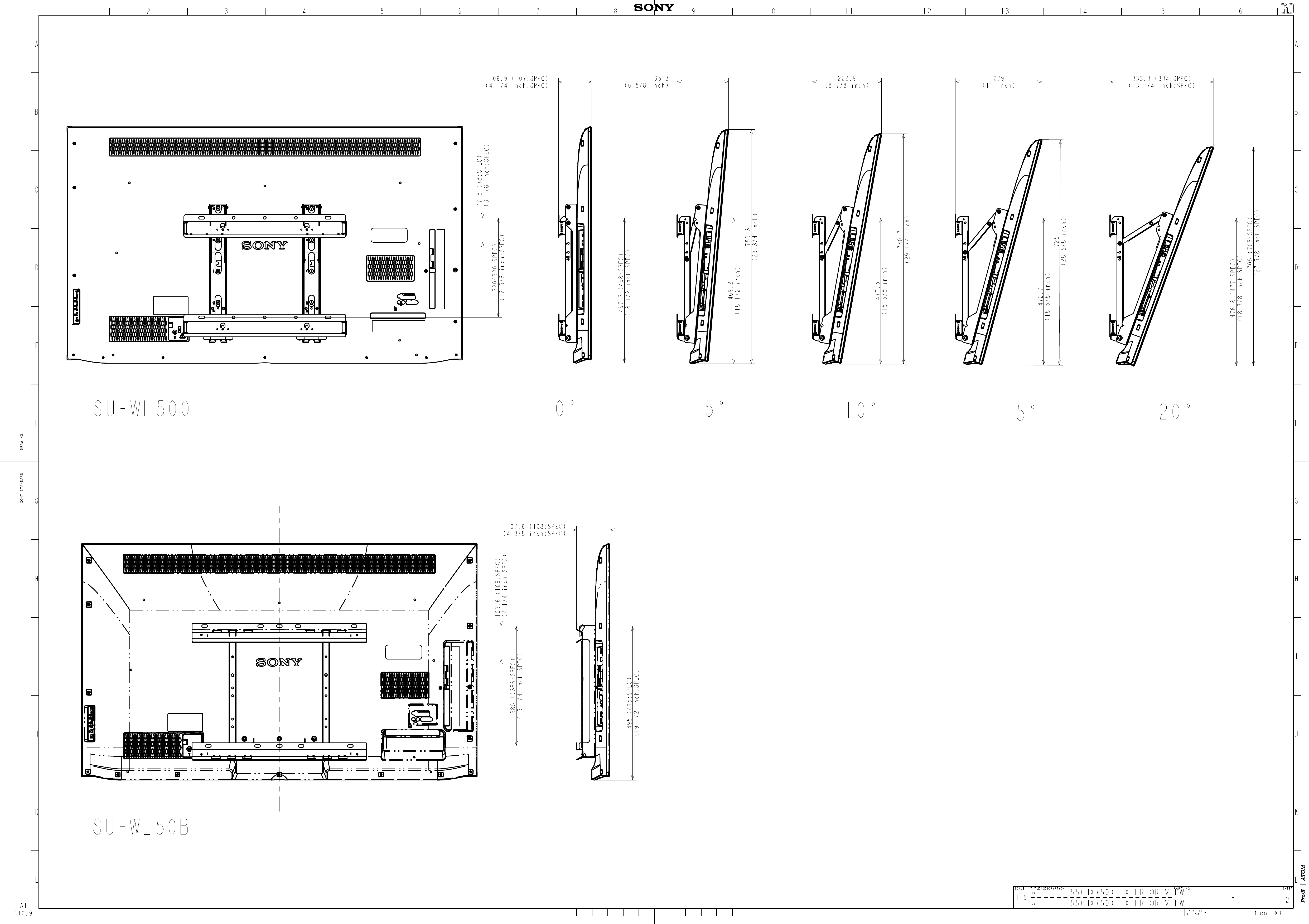 Page 2 of 2 - Sony KDL-55HX751 User Manual Dimensions Diagram KDL-55HX750 HX751 HX755 Cutsheet