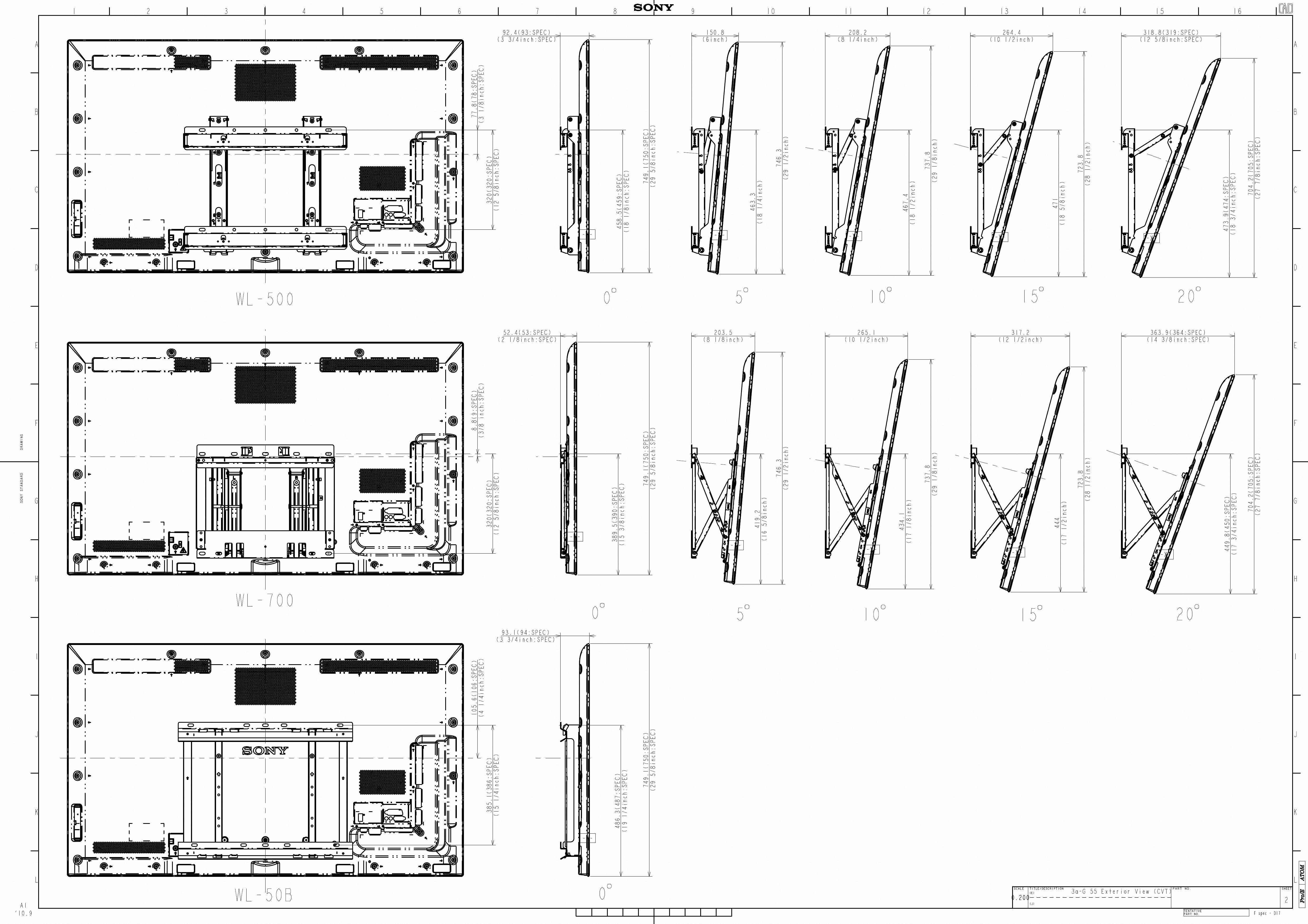 Page 2 of 3 - Sony KDL-55HX850 User Manual Dimensions Diagram HX855 Cutsheet