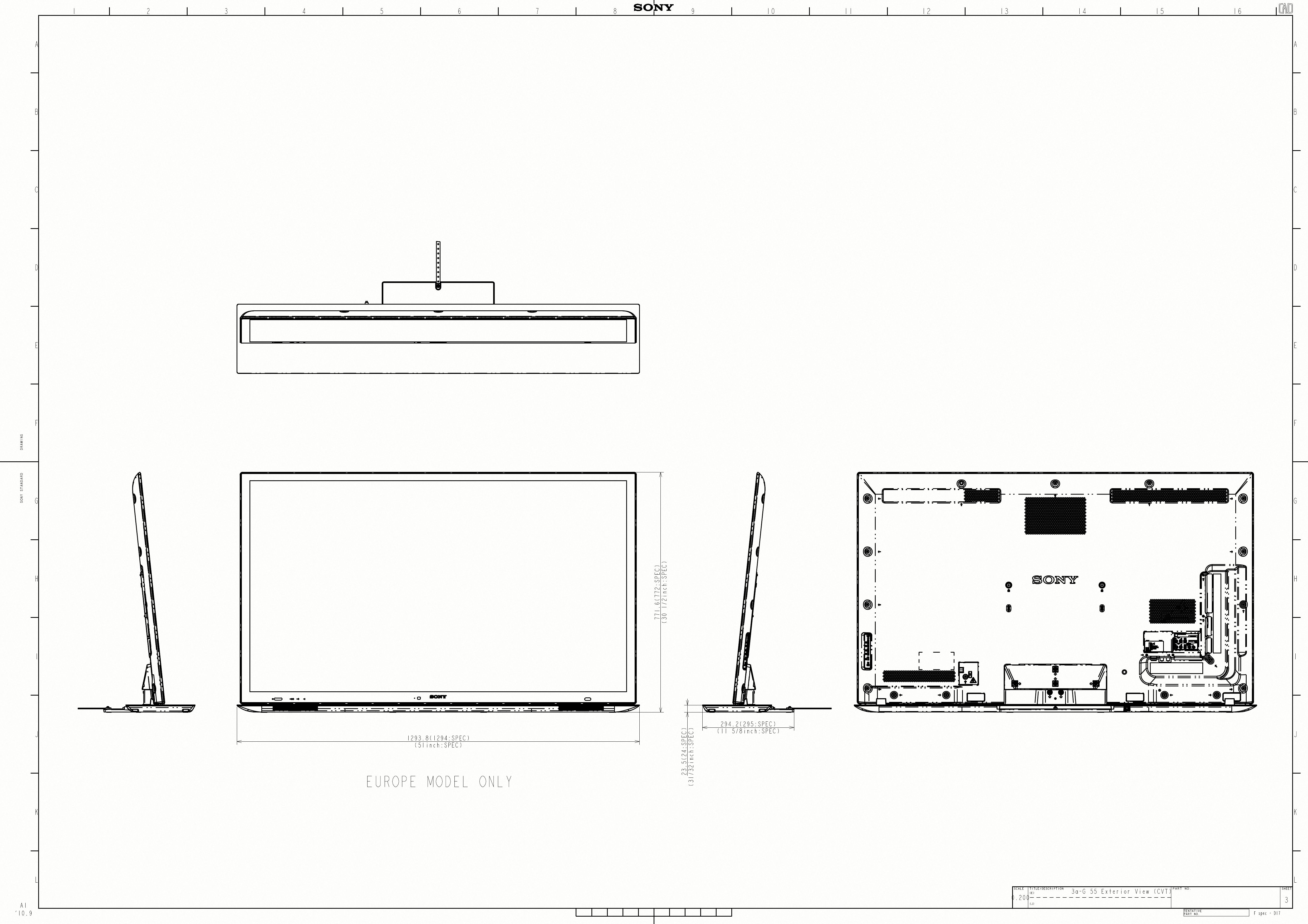 Page 3 of 3 - Sony KDL-55HX850 User Manual Dimensions Diagram HX855 Cutsheet
