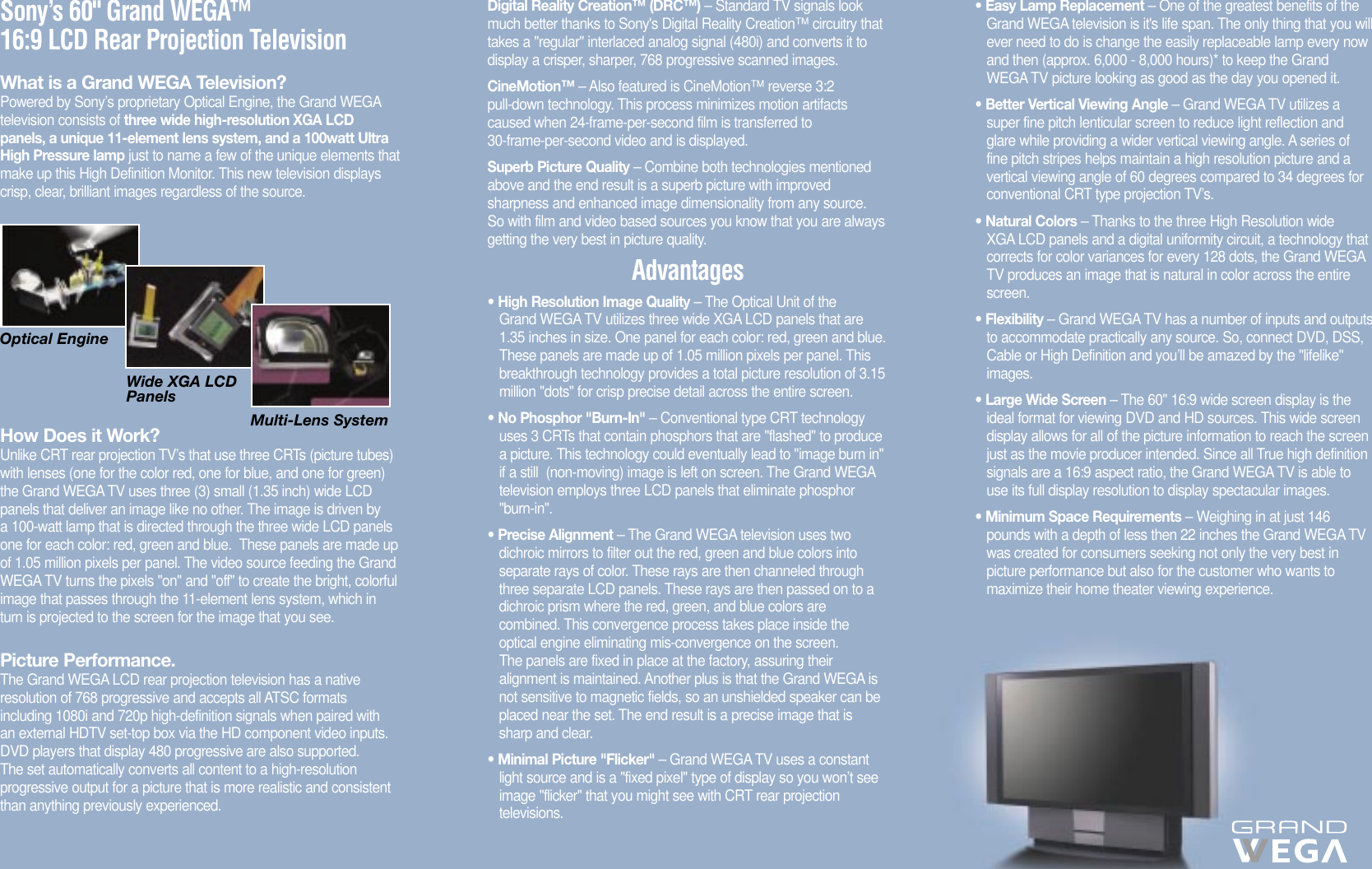 Page 2 of 2 - Sony KF-60DX100 SY3450 Mechanical User Manual Specifications Brochure KF60DX100brochure