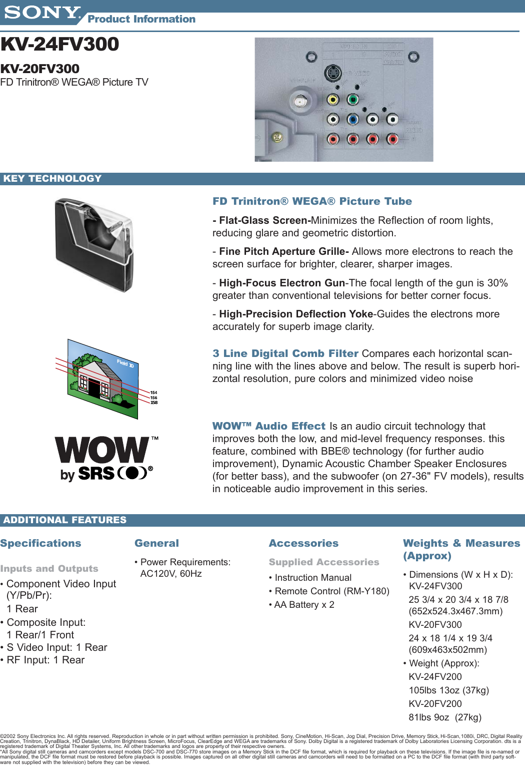 Page 2 of 2 - Sony KV-20FV300 Ctv_Info_Sheets_1 User Manual Marketing Specifications KV20FV300spec