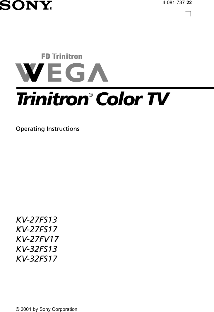 Sony KV 27FV17 27FS13 User Manual Operating Instructions (primary ...