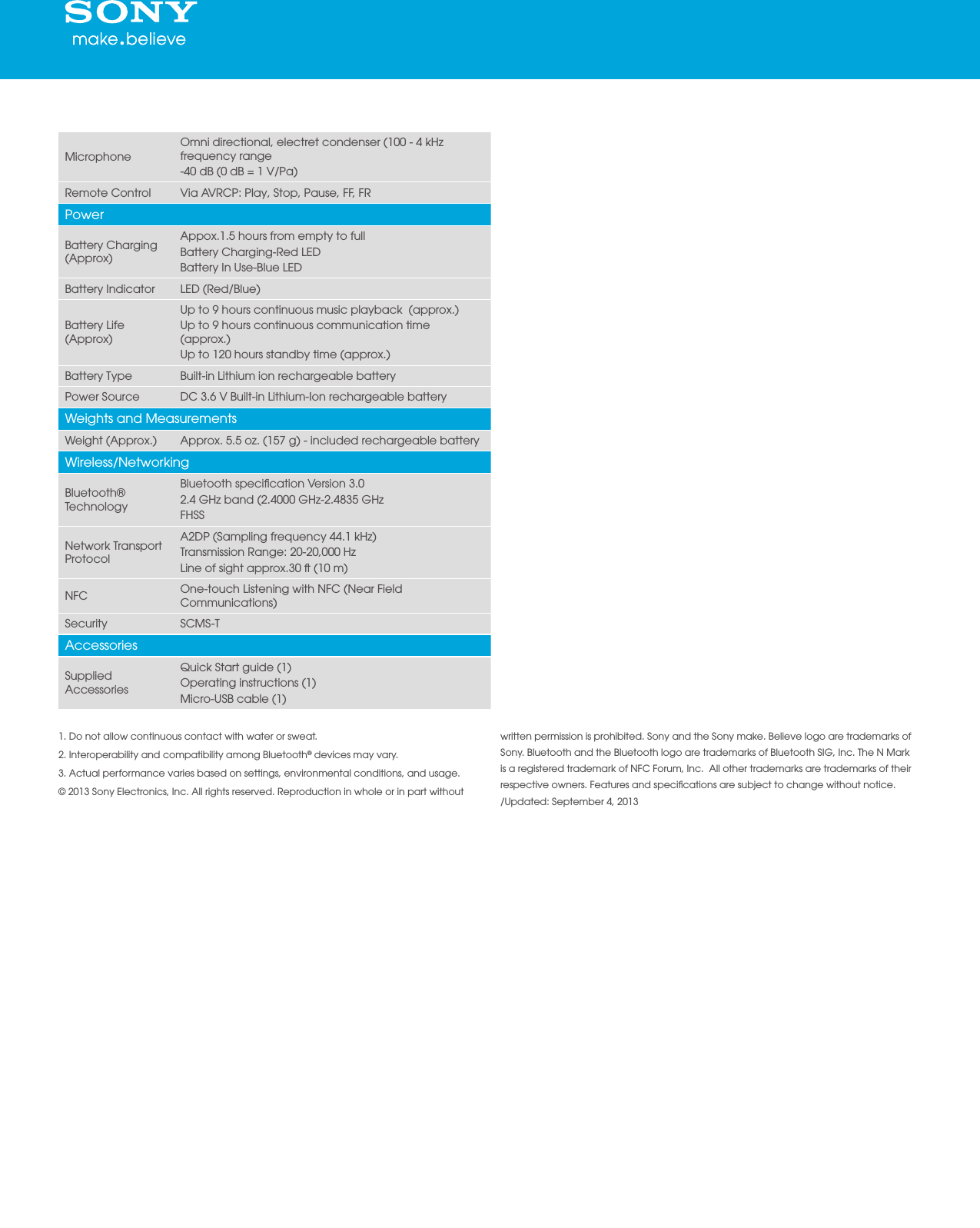 Page 2 of 2 - Sony MDR-AS700BT User Manual Marketing Specifications (Blue ) MDRAS700BTL Mksp