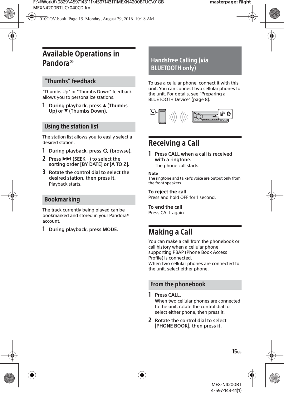Sony MEXN4200BT Bluetooth Audio System User Manual MEX N4200BT