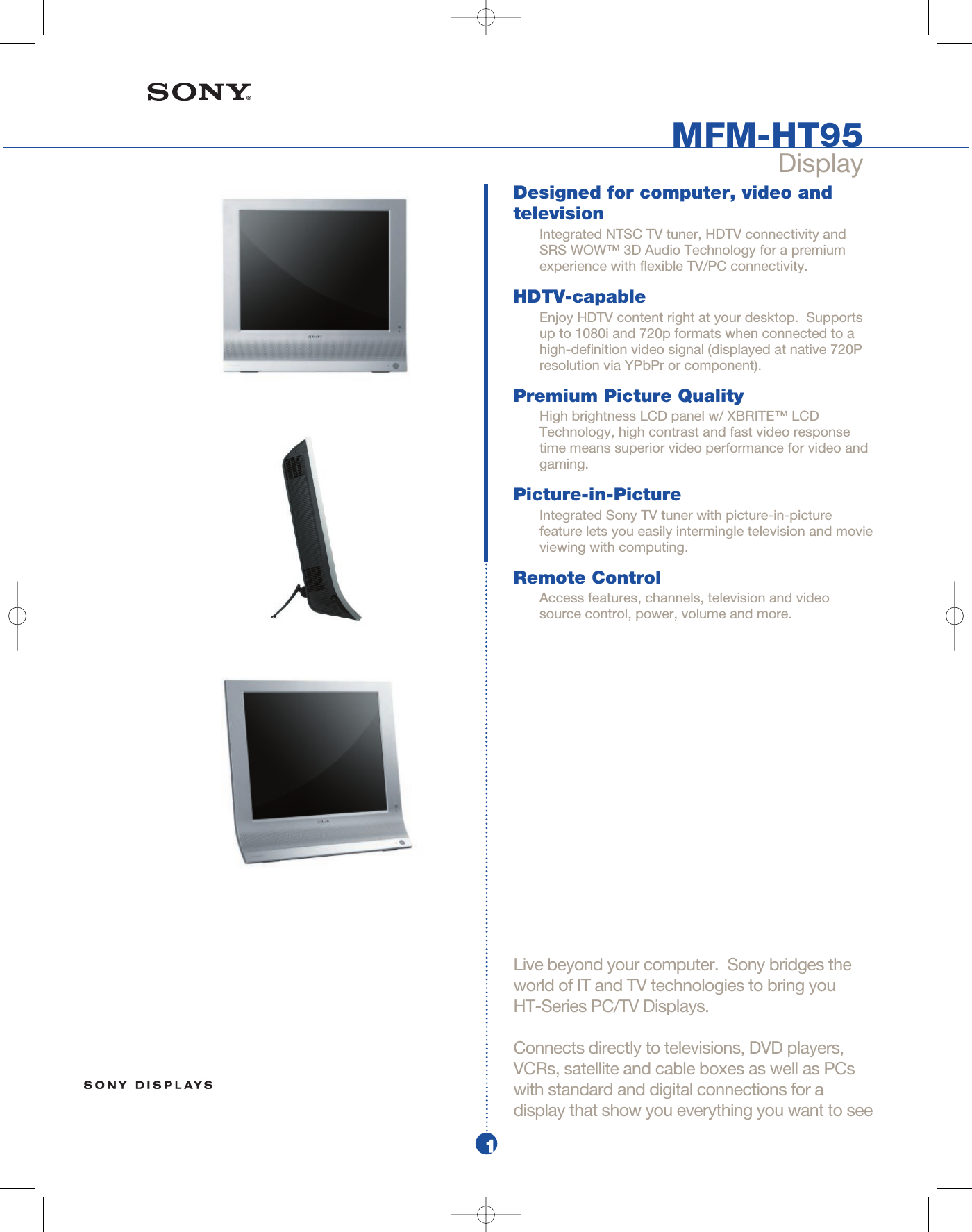 Page 1 of 2 - Sony MFM-HT95 User Manual Marketing Specifications MFMHT95 Mksp